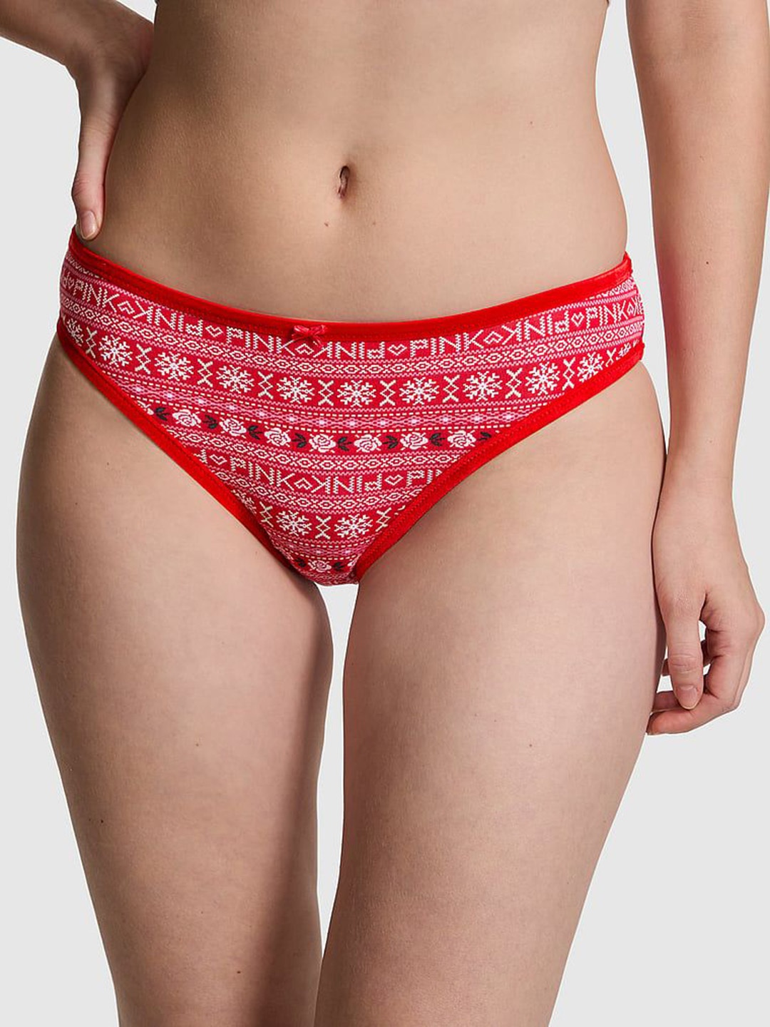 

Victoria's Secret Women PINK Cotton Velvet-Trim Cheeky Basic Brief, Red