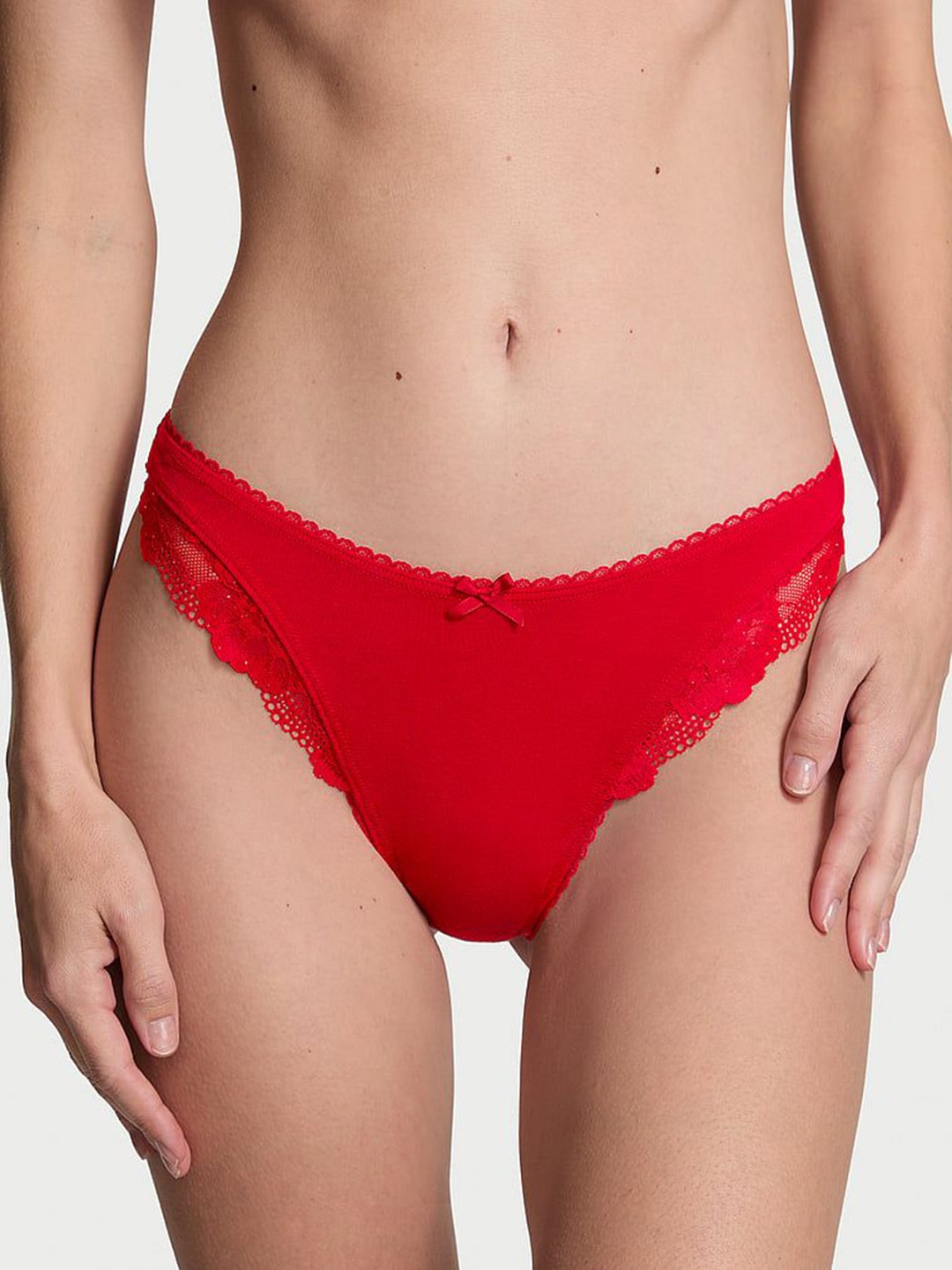 

Victoria's Secret Women Lace-Trim High-Leg Scoop Thong Brief, Red