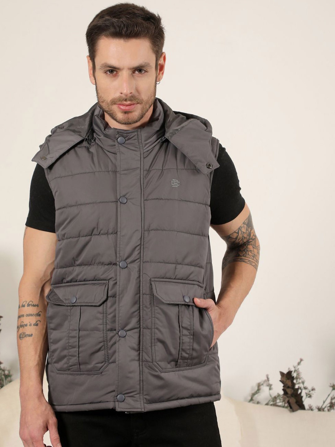 

COBB Men Hooded Solid Casual Gilet Jacket, Grey