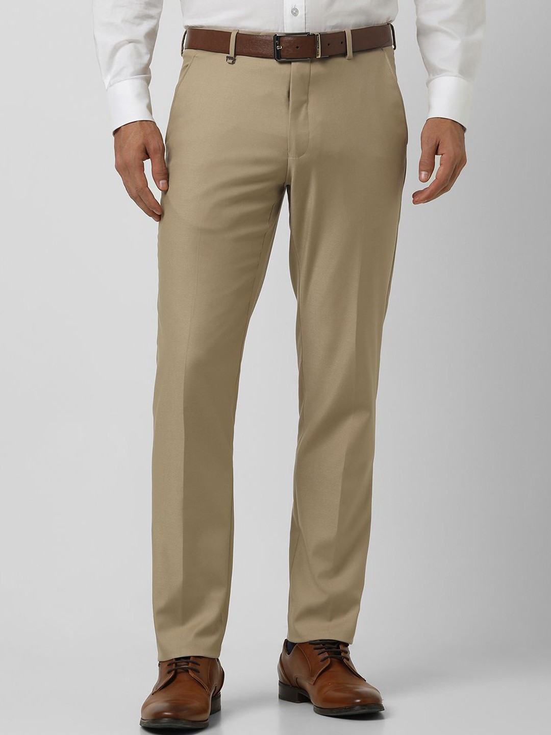 

Van Heusen Men Slim Fit Mid-Rise Formal Trousers, Khaki