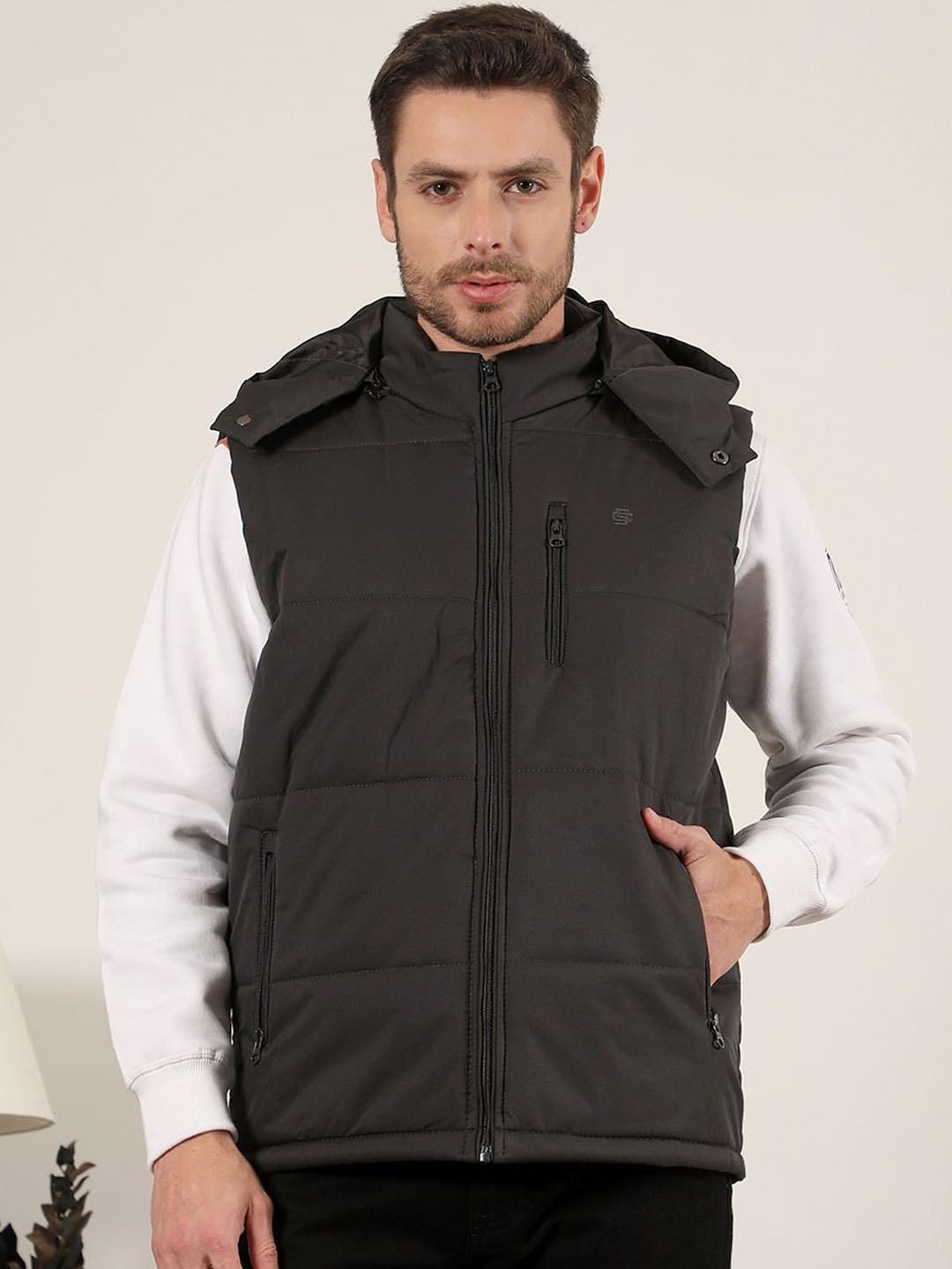 

COBB Men Hooded Solid Casual Gilet Jacket, Charcoal