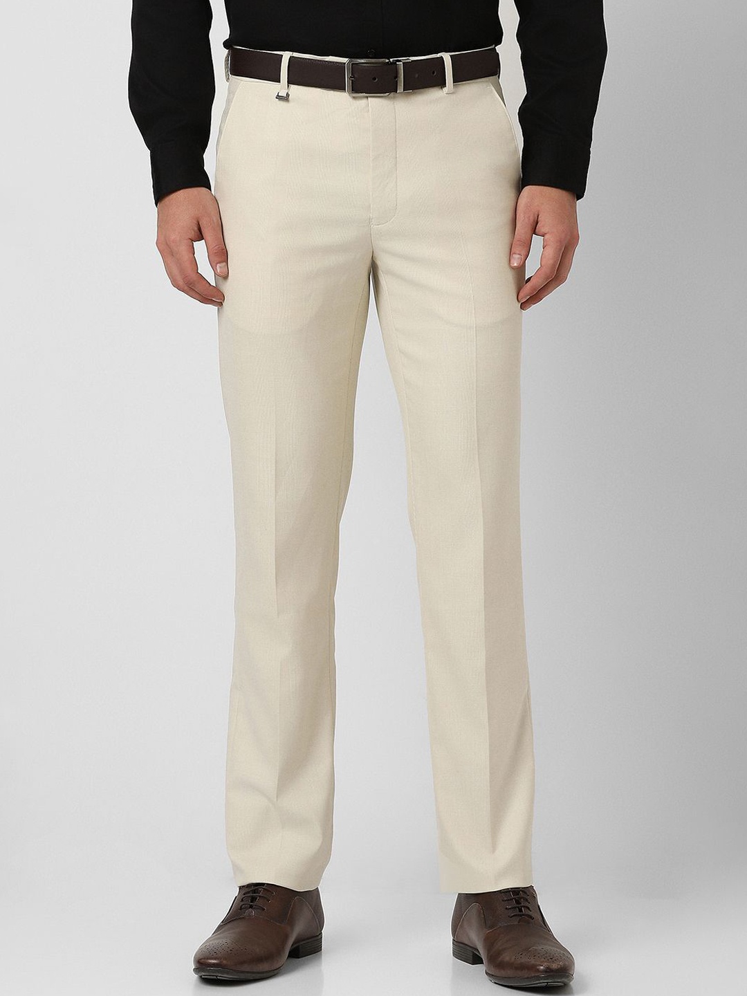 

Van Heusen Men Slim Fit Mid-Rise Formal Trousers, Cream