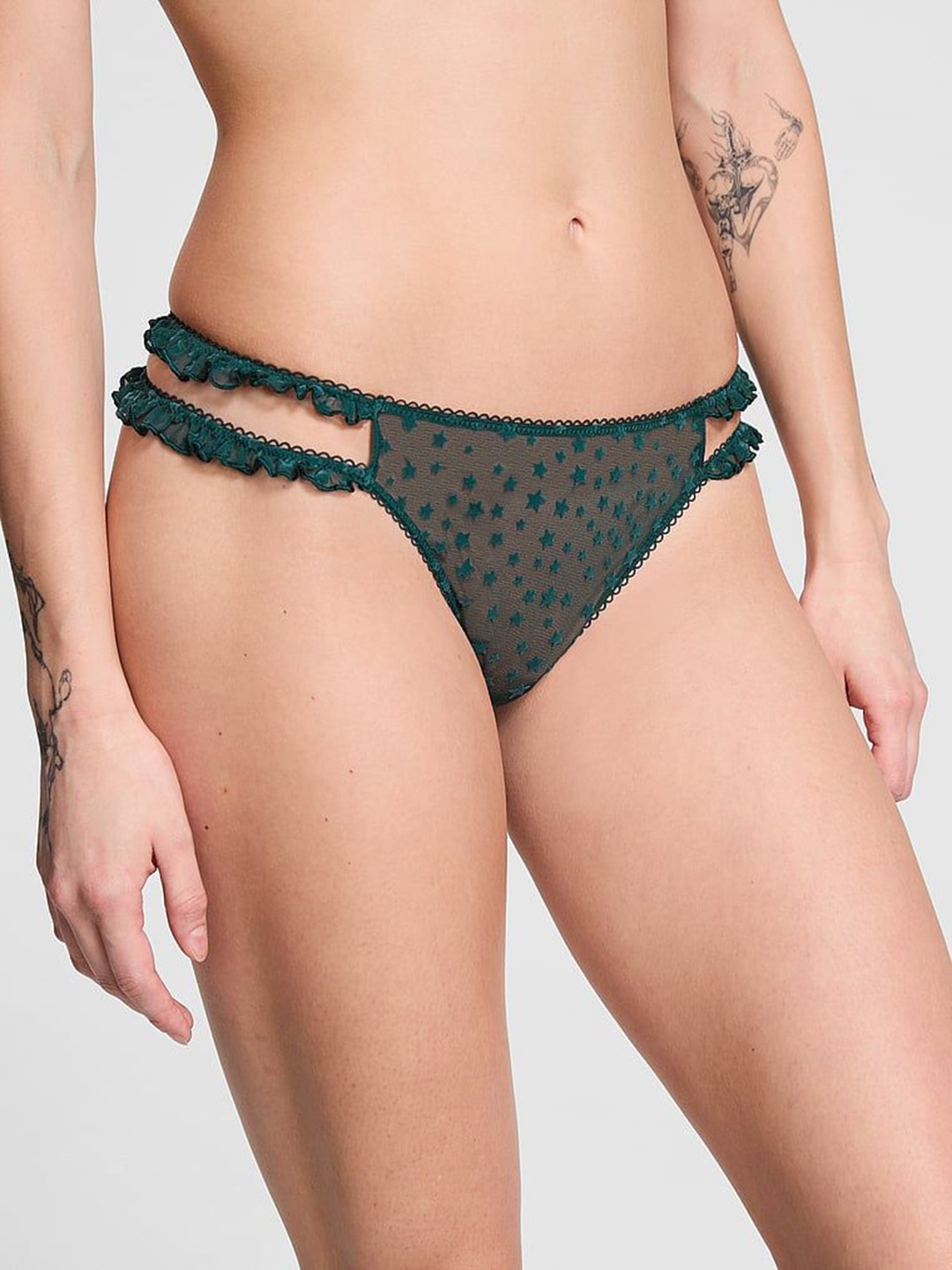

Victoria's Secret Women Printed Wink Strappy Thong Brief, Green