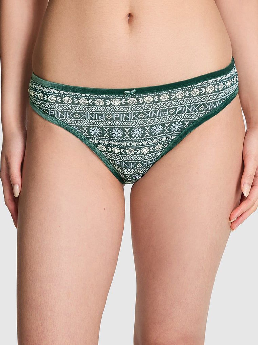 

Victoria's Secret PINK Women Printed Low Rise Thong Brief, Green