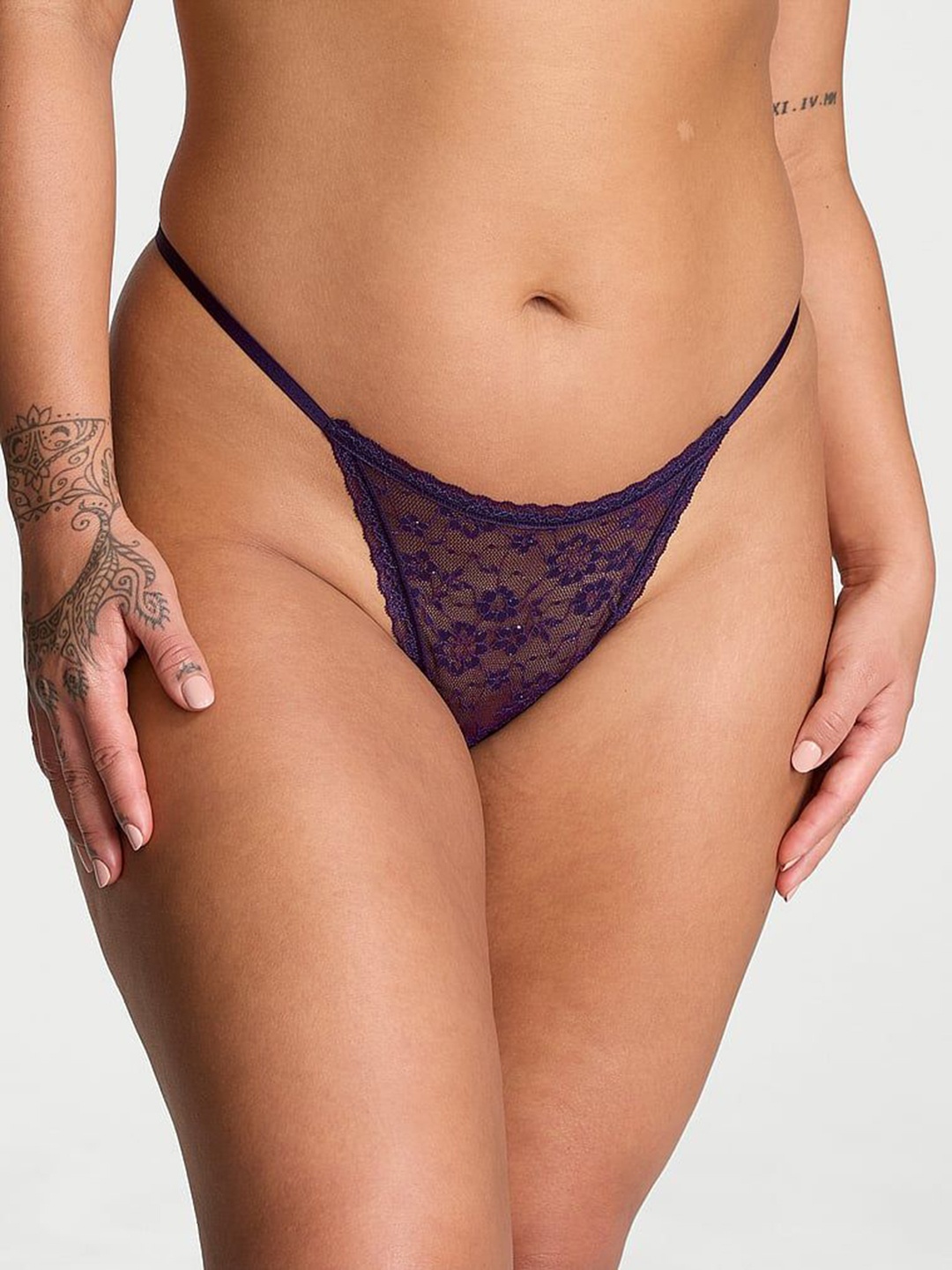 

Victoria's Secret Sequin Posey Lace String Thong Brief, Purple