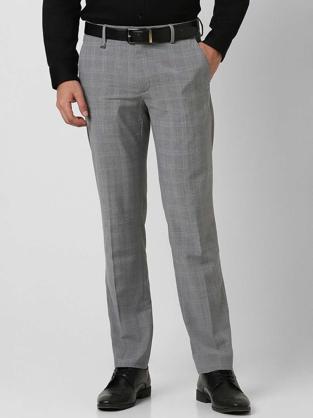 

Van Heusen Men Checked Slim Fit Mid-Rise Formal Trousers, Grey