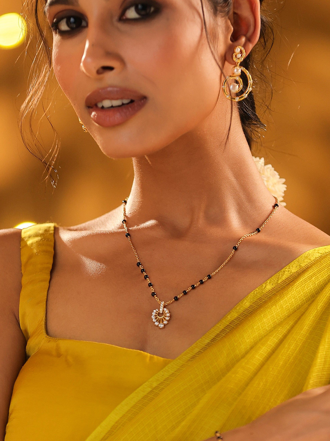 

Kicky And Perky Gold-Plated 925 Sterling Silver Artificial Stones and Beads Mangalsutra