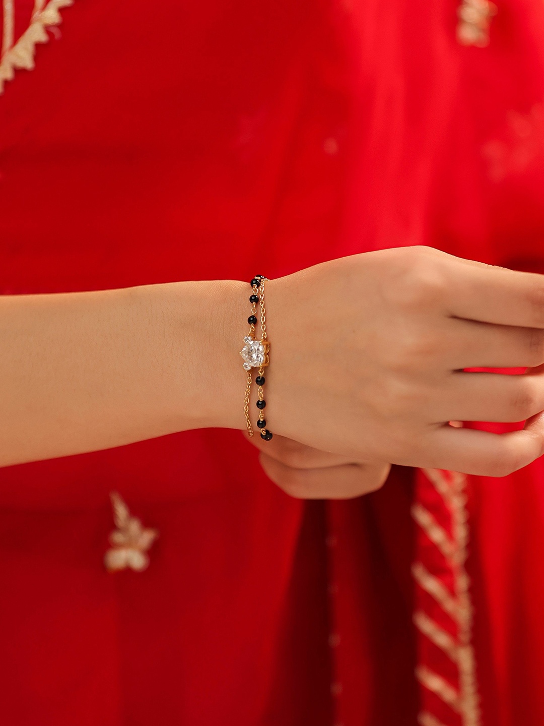 

Kicky And Perky 925 Sterling Silver Gold-Plated Stones Studded Beaded Wraparound Bracelet