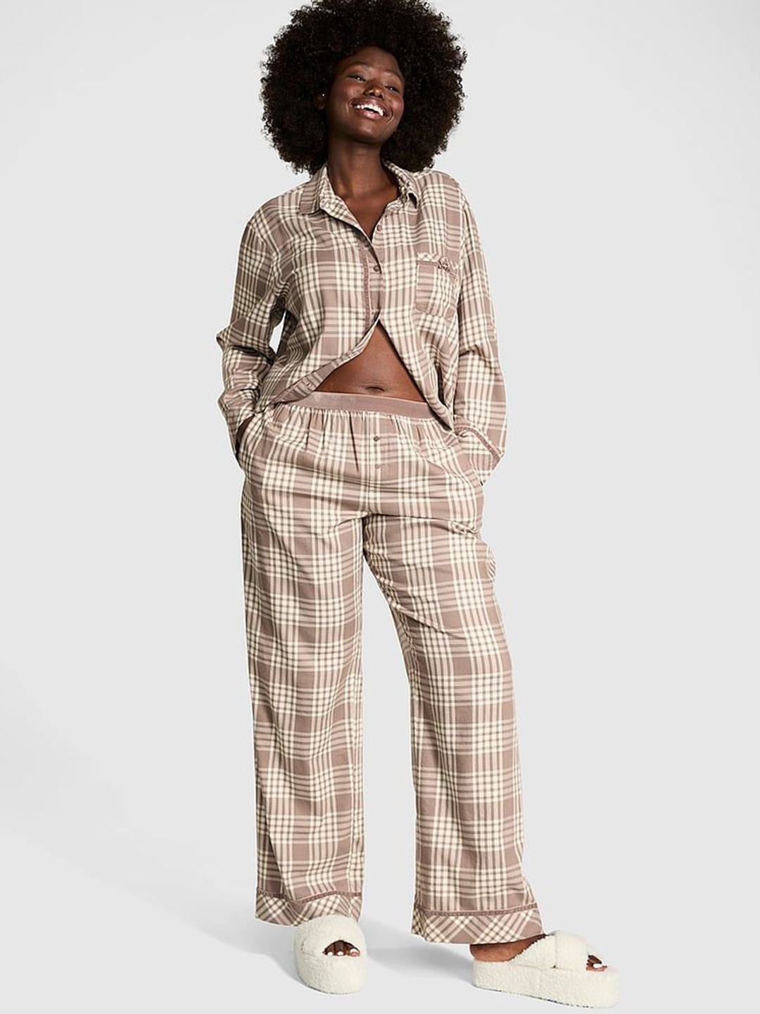 

Victoria's Secret Women Checked Night suit, Brown
