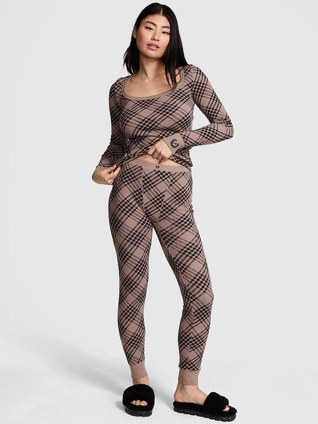 

Victoria's Secret Women Checked Night suit, Brown