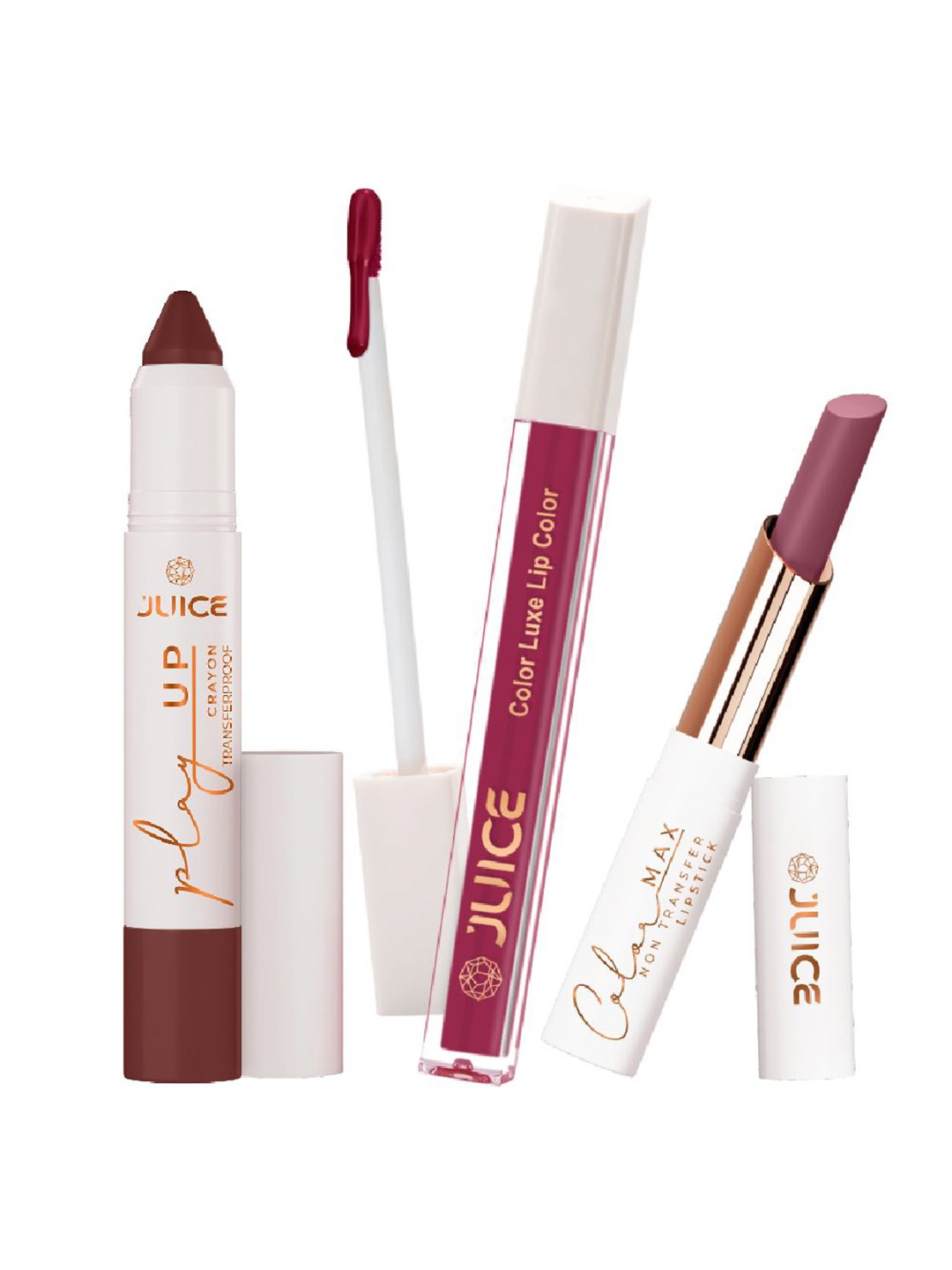 

JUICE Set Of 3 Color Luxe Color Max Play Up Lipstick -7.8 g - MCR04 - M14 - M16, Brown