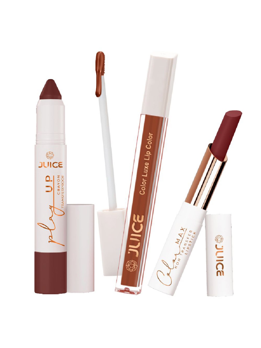 

JUICE Set Of 3 Color Luxe Color Max Play Up Lipstick -7.8 g - MCR04-M04-M02, Brown
