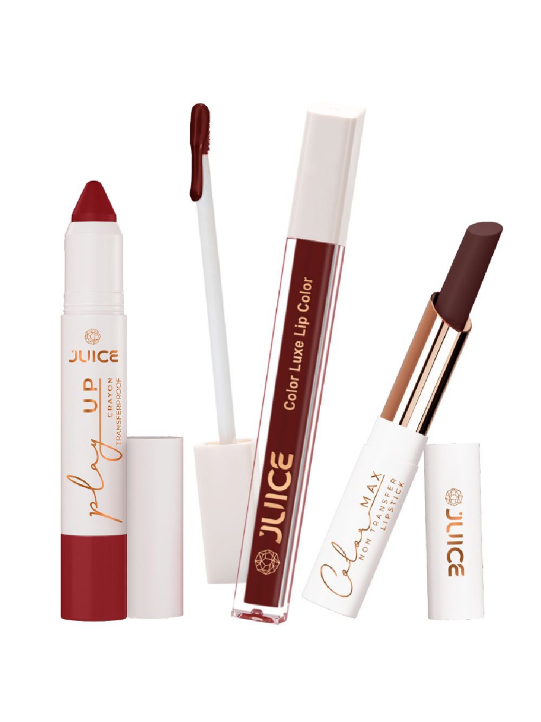 

JUICE Set Of 3 Long Lasting Lipstick - 6.8 g Each - Flame On-Lucky Red-Plum Royal