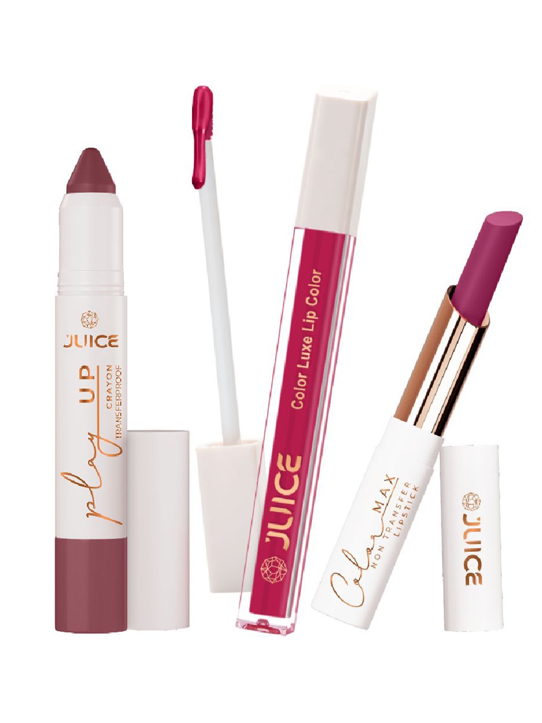 

JUICE Set Of 3 Play Up Color Luxe Color Max Long Lasting Lipstick - 7.8 g -MCR05 -M05- M05, Pink