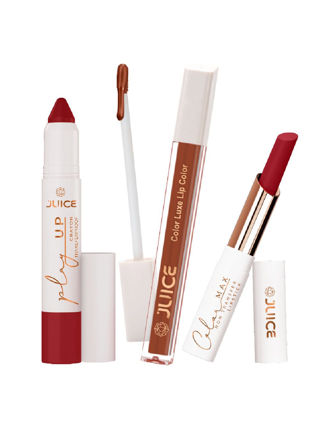 

JUICE Set Of 3 Play Up Color Luxe Color Max Long Lasting Lipsticks- 7.8 g- MCR09 -M02- M21, Red