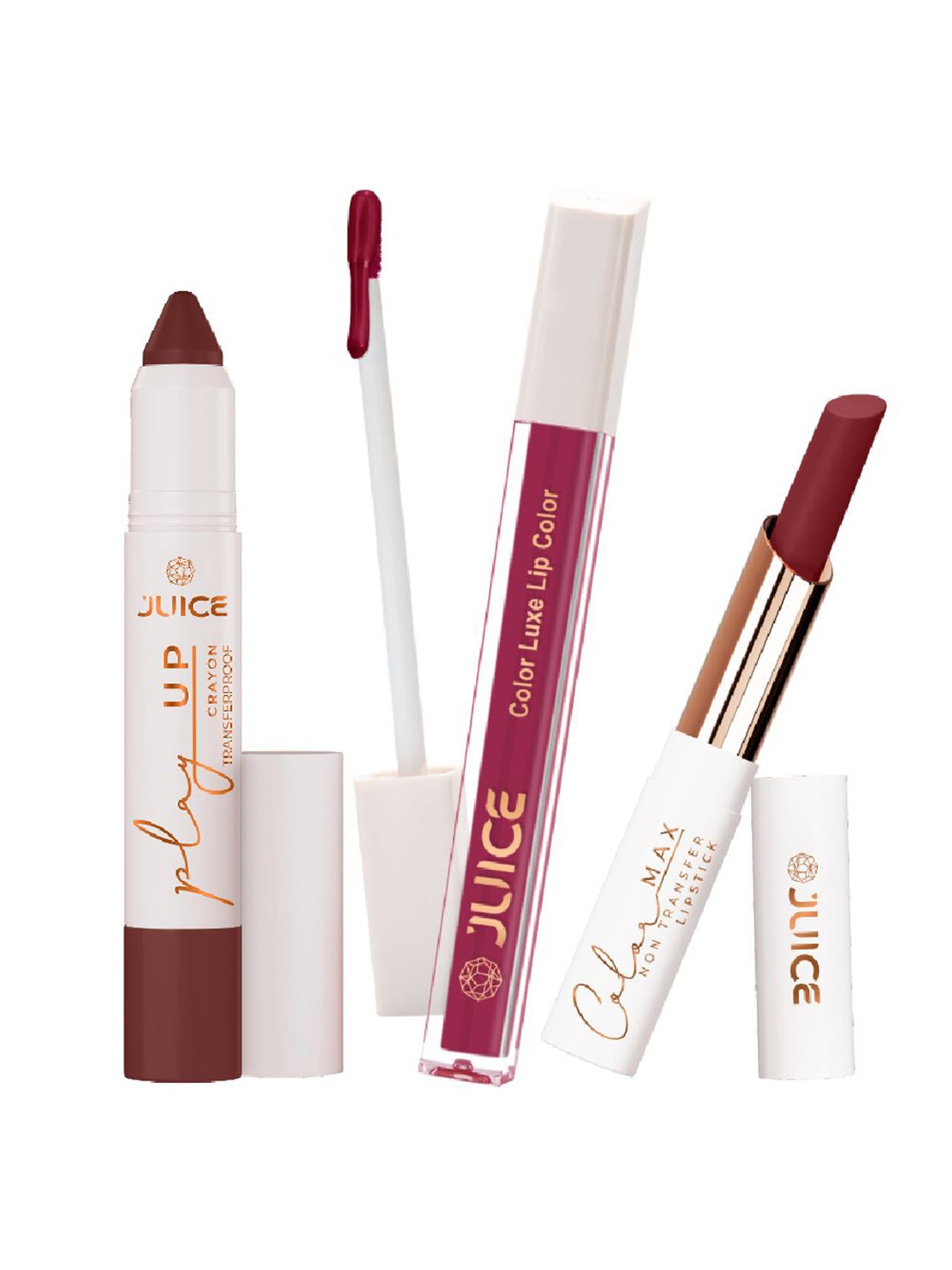 

JUICE Set Of 3 Color Luxe Color Max Play Up Lipstick -7.8 g - MCR04 - M14- M06, Brown