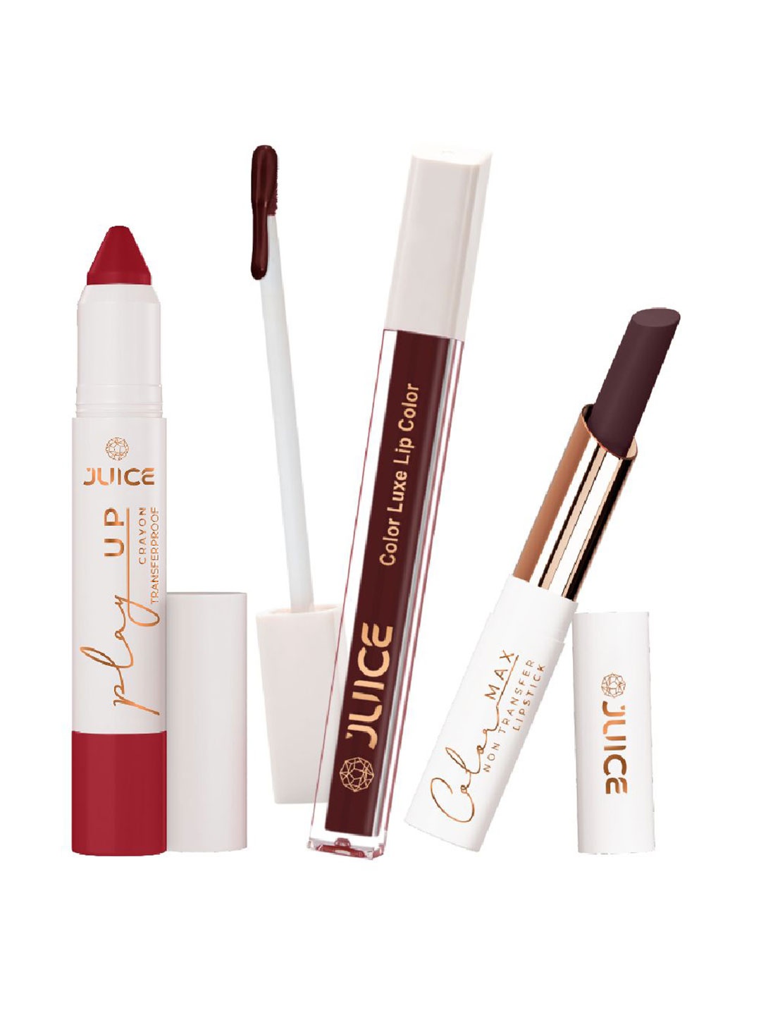 

JUICE Set Of 3 Play Up Color Luxe Color Max Long Lasting Lipsticks- 7.8 g-MCR08- M08 - M08, Maroon