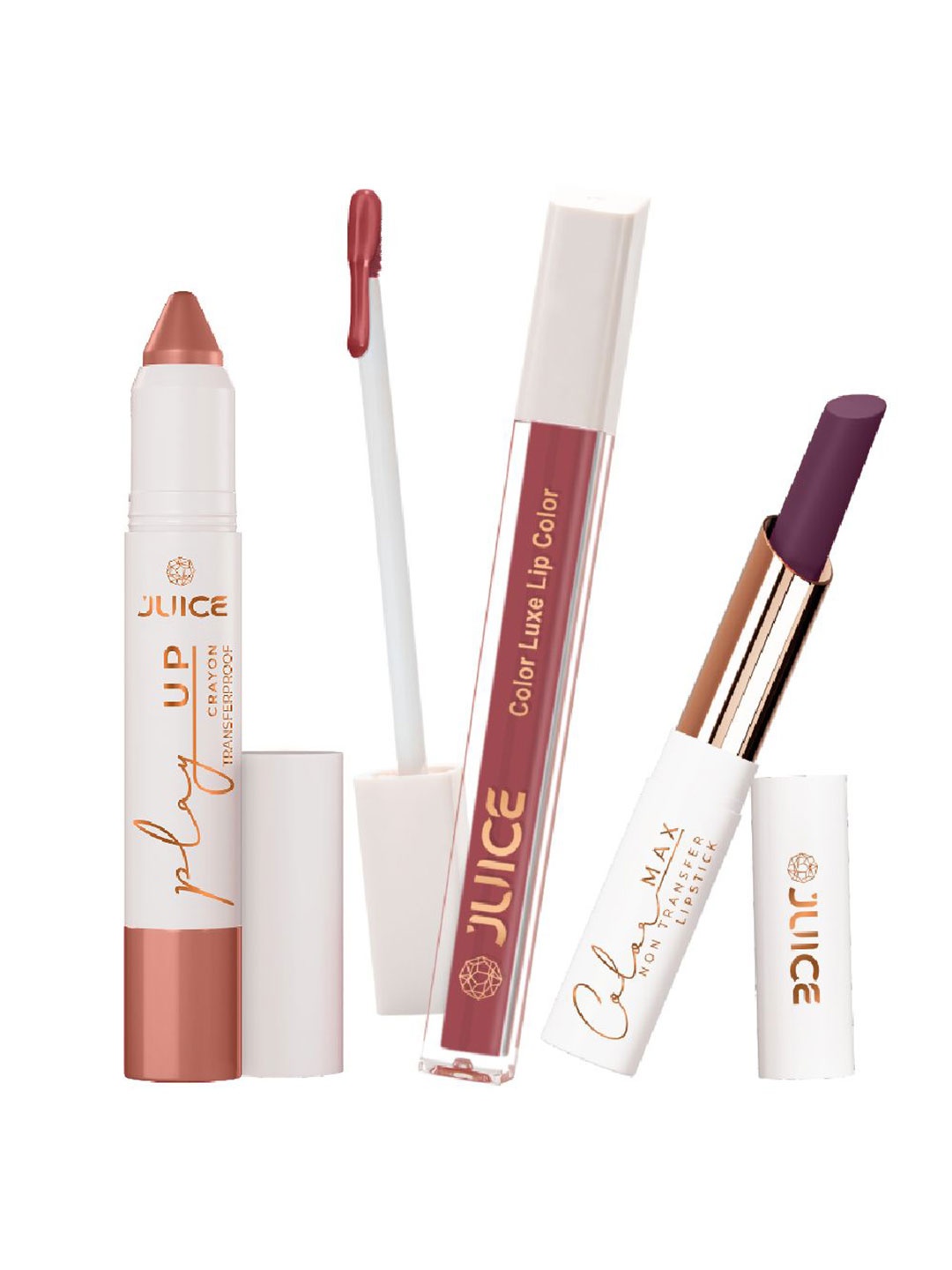 

JUICE Set Of 3 Transferproof Color Luxe Color Max & Play Up Lipsticks - 7.8 g- 02- 16 - 14, Nude