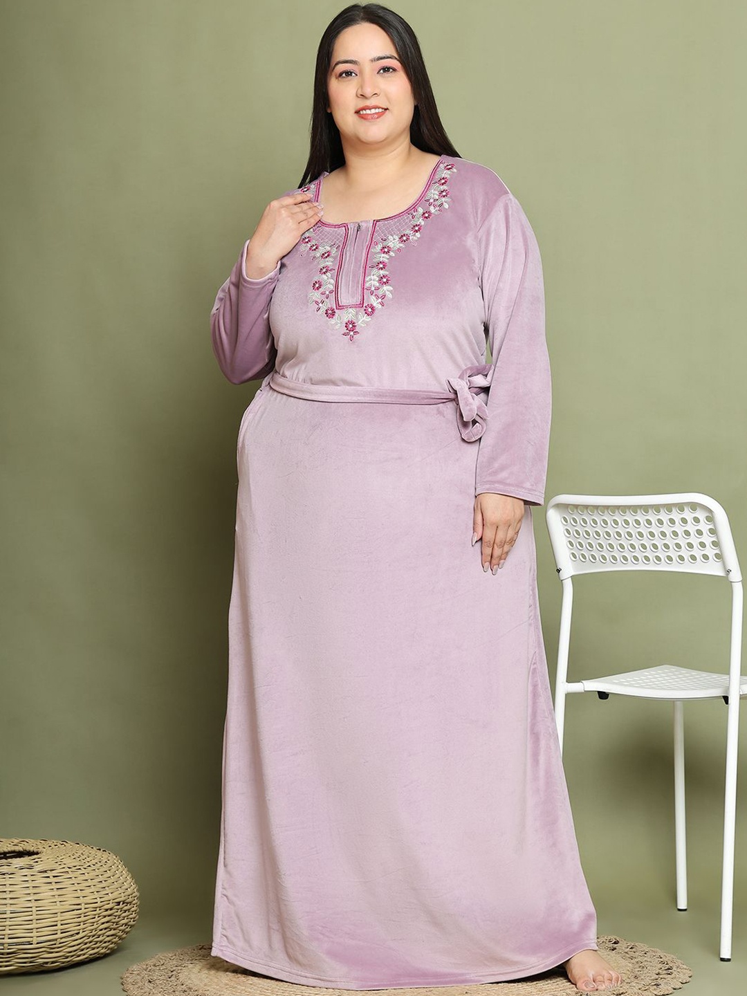 

TAG 7 Women Embroidered Maxi Nightdress, Lavender