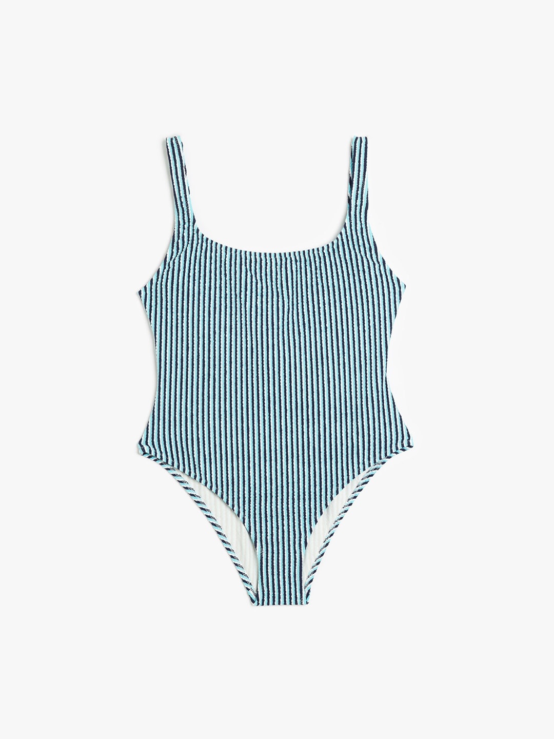 

Koton Women Striped Shoulder Strap Medium Coverage Bodysuit, Blue