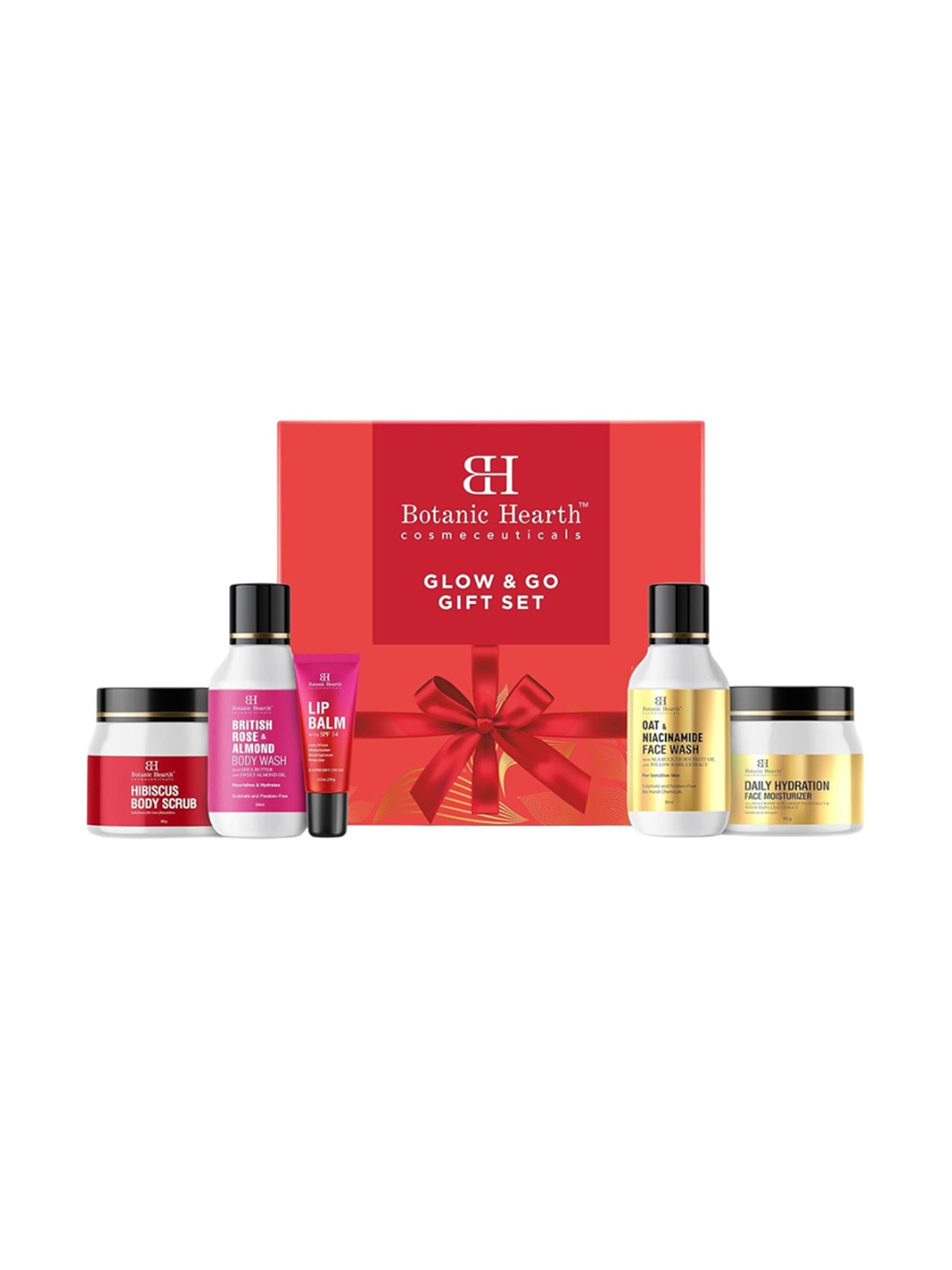 

Botanic Hearth Set of 5 Glow & Go Body Scrub, Lip Balm, Body Wash, Face Wash & Moisturizer, Pink