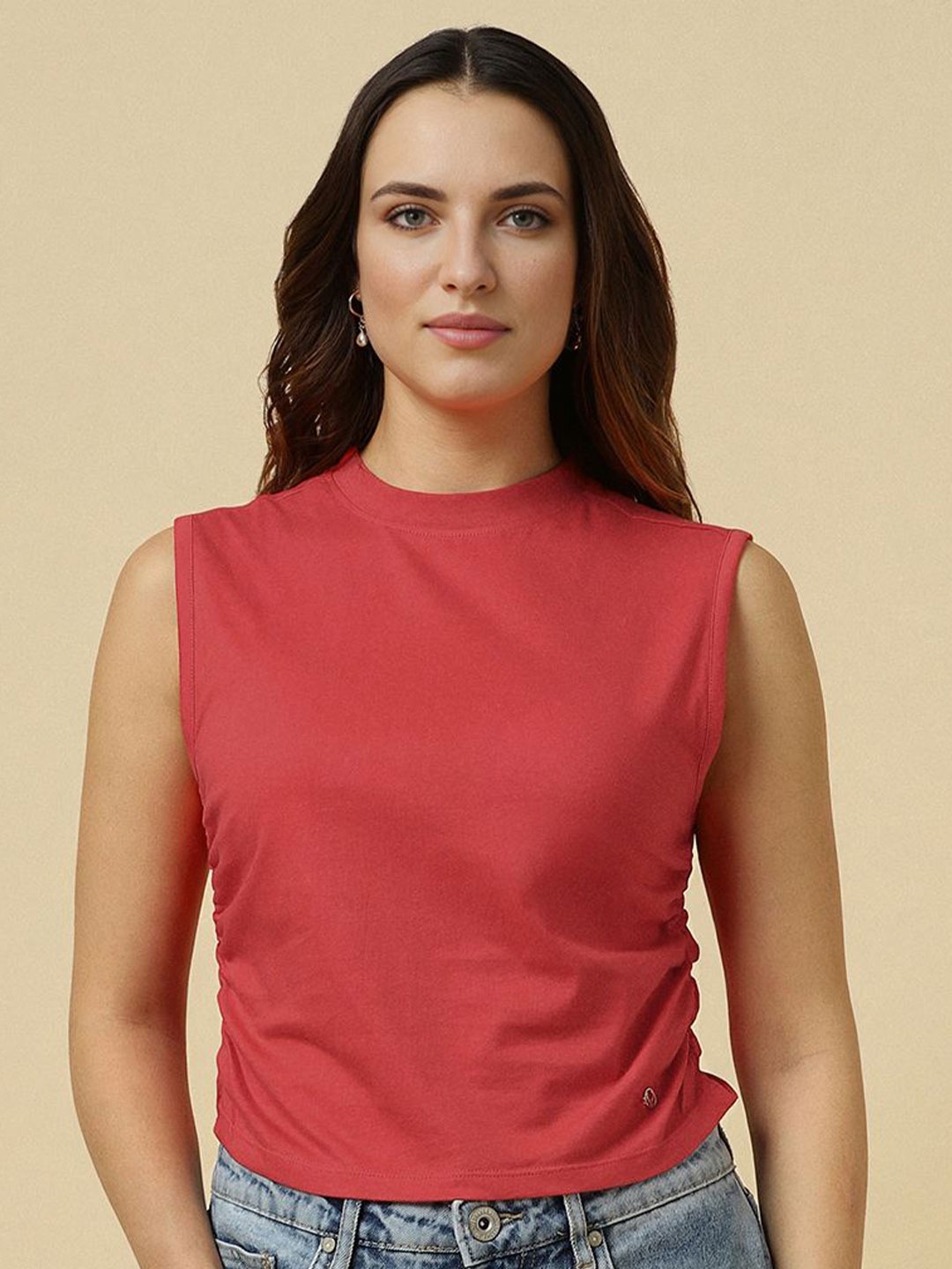 

Allen Solly Woman Solid Cotton Top, Red