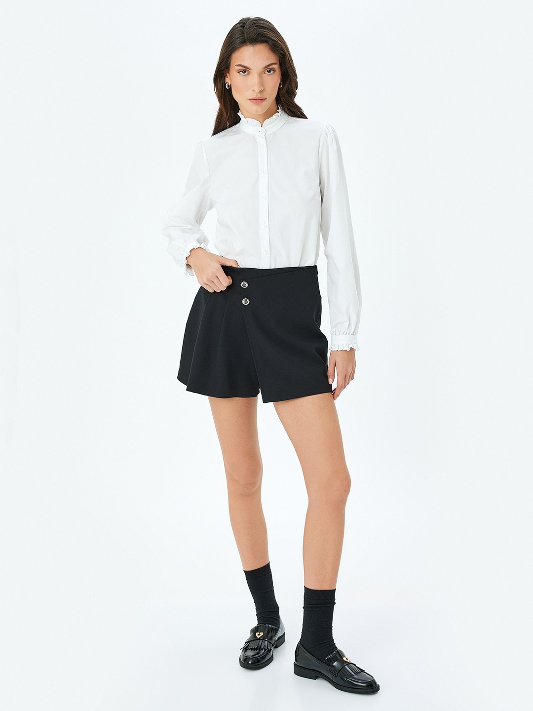 

Koton Women Band Collar Solid Cotton Casual Shirt, White