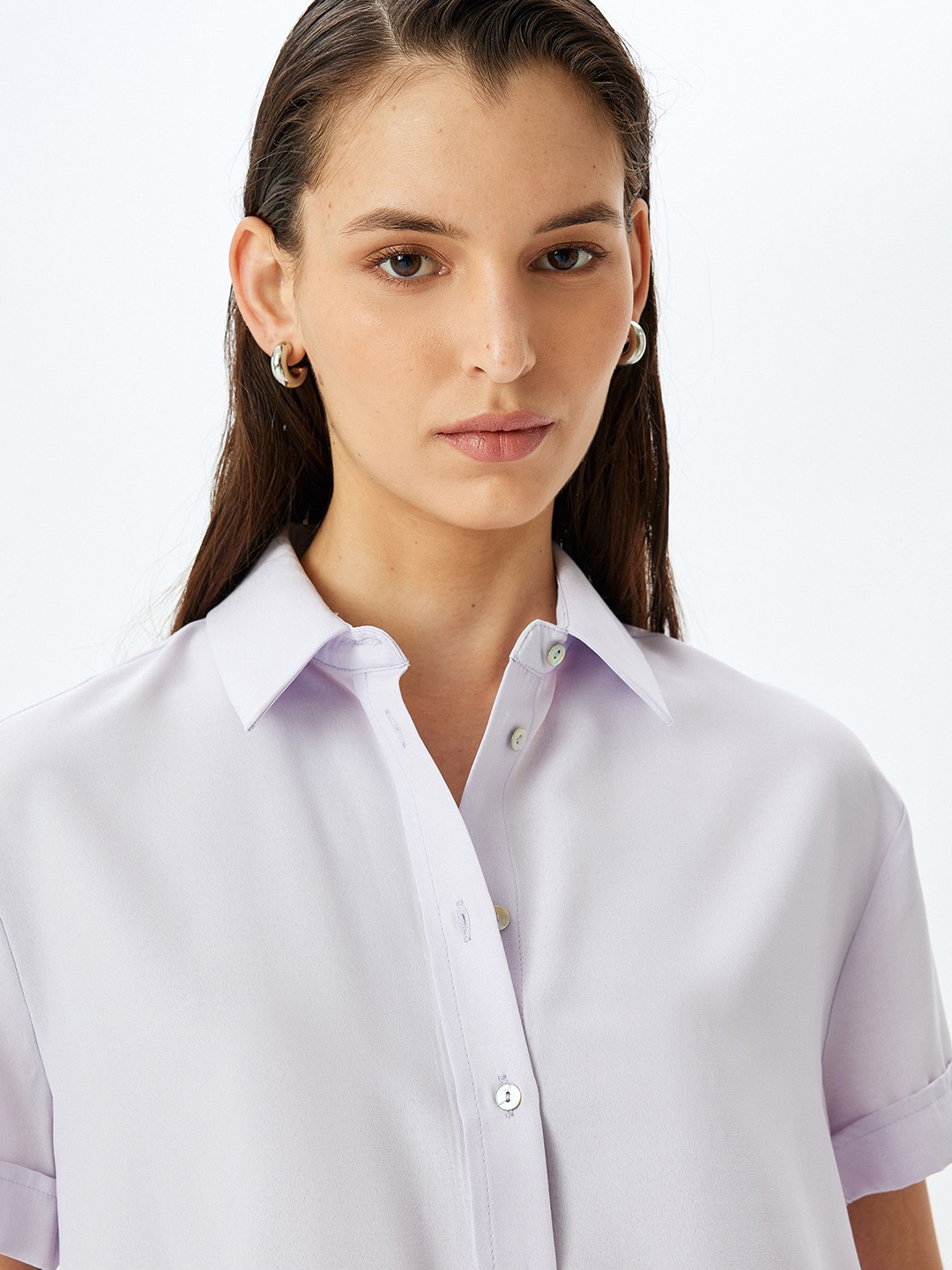 

Koton Women Spread Collar Solid Boxy Casual Shirt, Purple