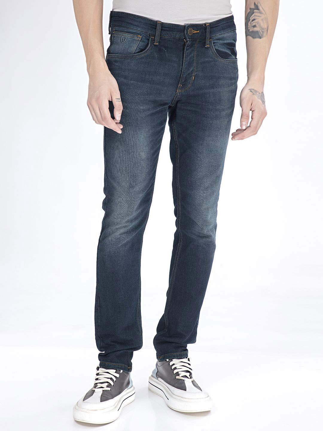 

Thinc Men Slim Fit Snowy Serenity Sculpted Slim Fit Stretchable Jeans, Blue