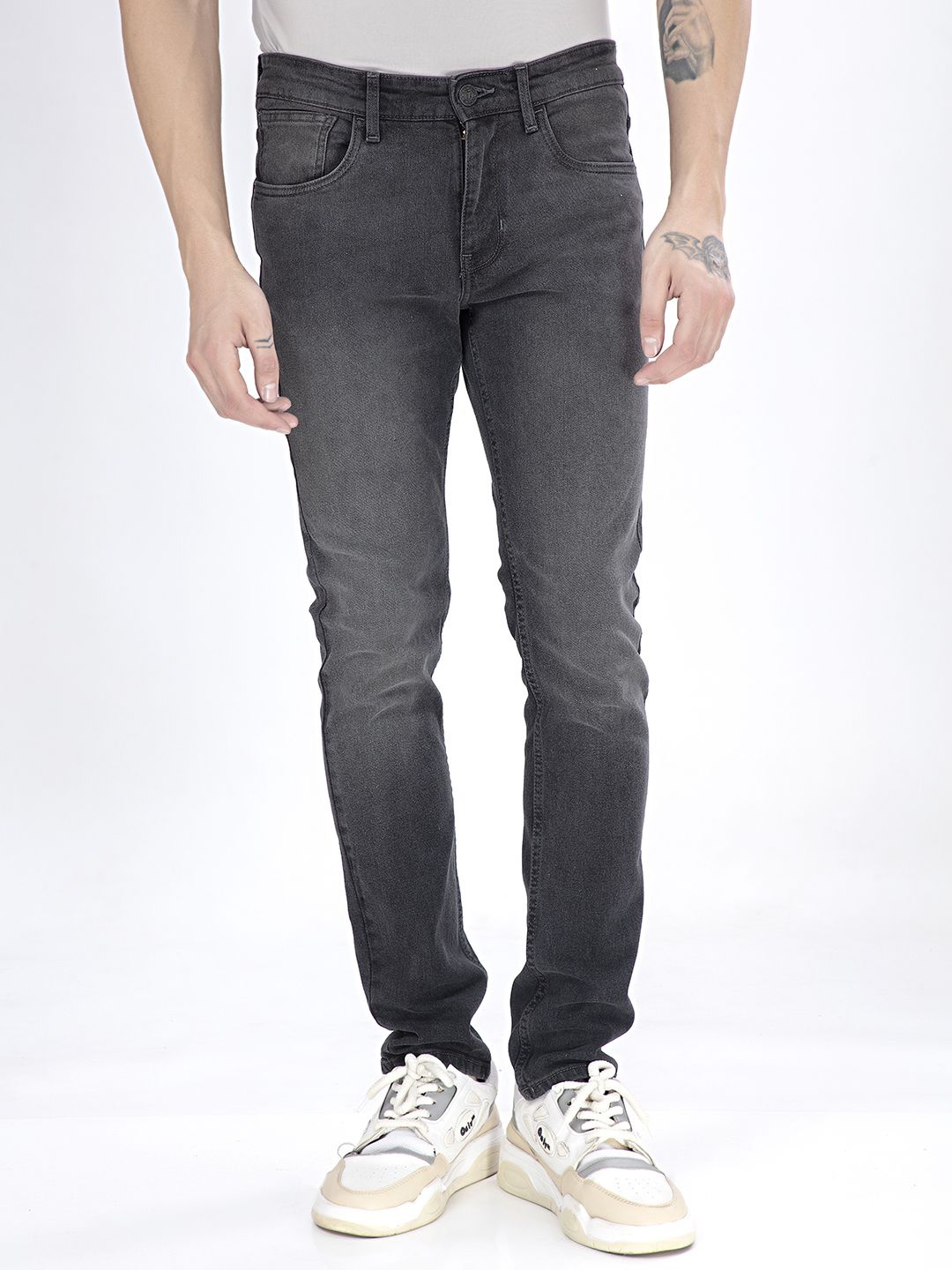 

Thinc Men Slim Fit Mystique ed Slim Fit Stretchable Jeans, Grey