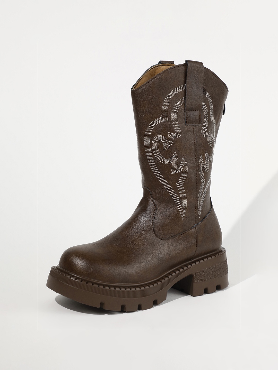 

LULU & SKY Women Casual Block-Heeled Cowboy Boots, Brown