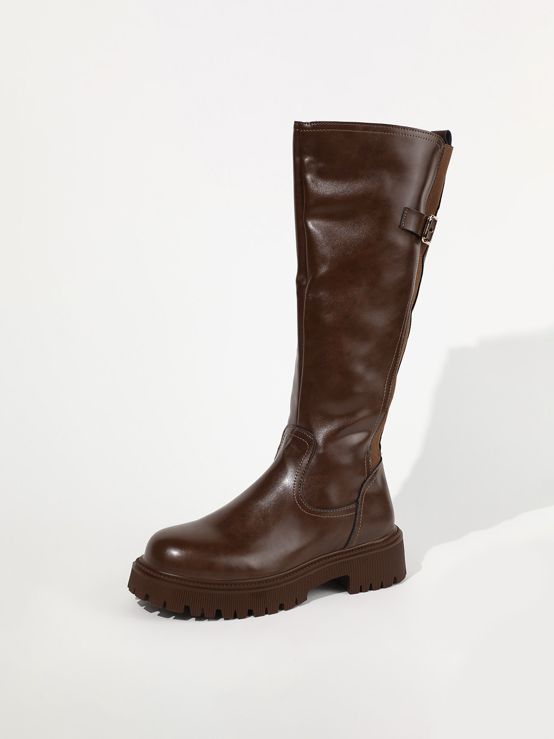 

LULU & SKY Women High-Top Block-Heeled Regular Boots, Coffee brown