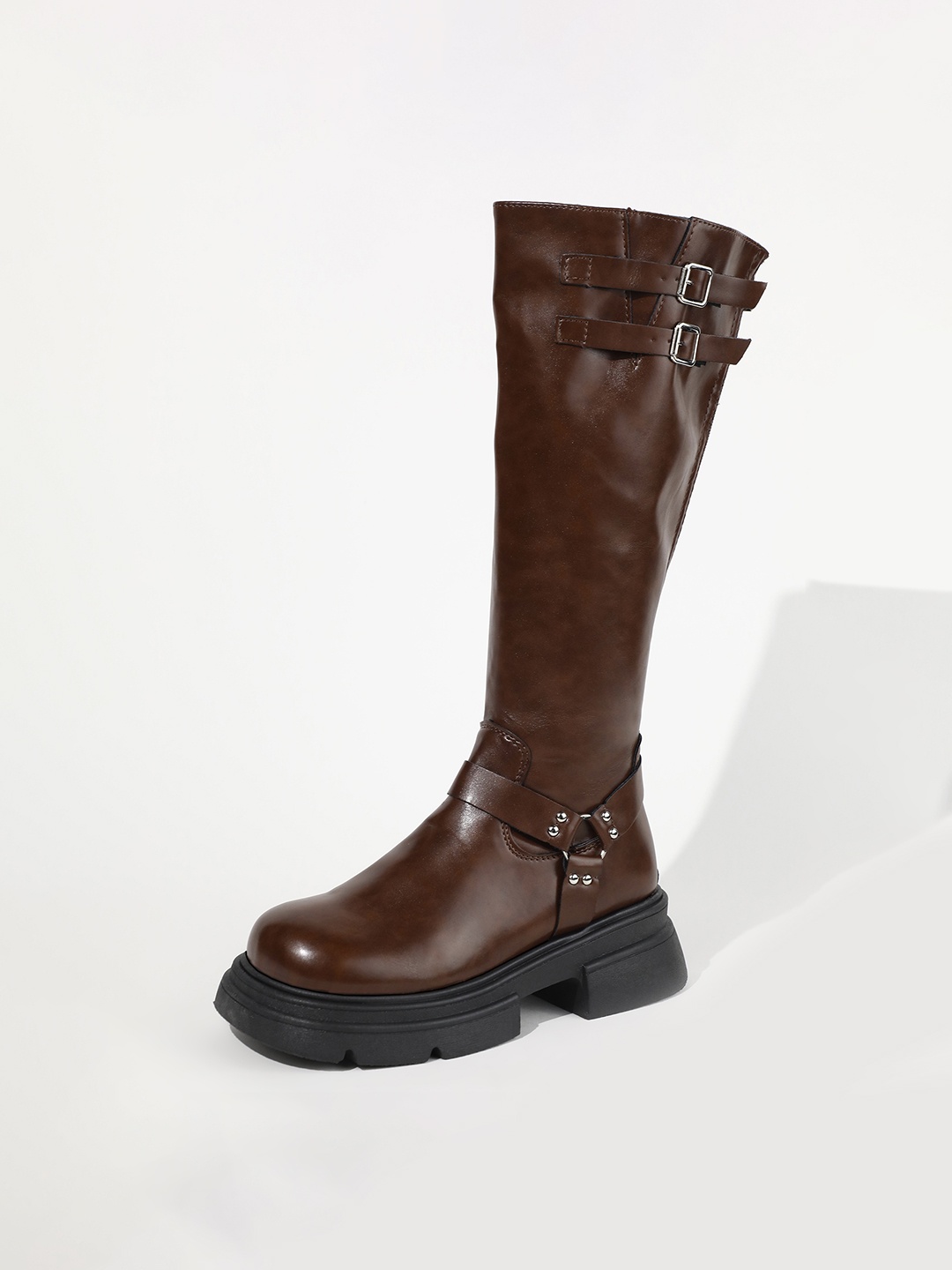 

LULU & SKY Women Block-Heeled Zip-Up Square Toe Regular Boots, Brown