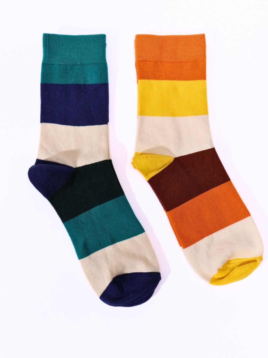 

Thela Gaadi Unisex Pack Of 2 Stripes Pattern Calf-Length Socks, Beige