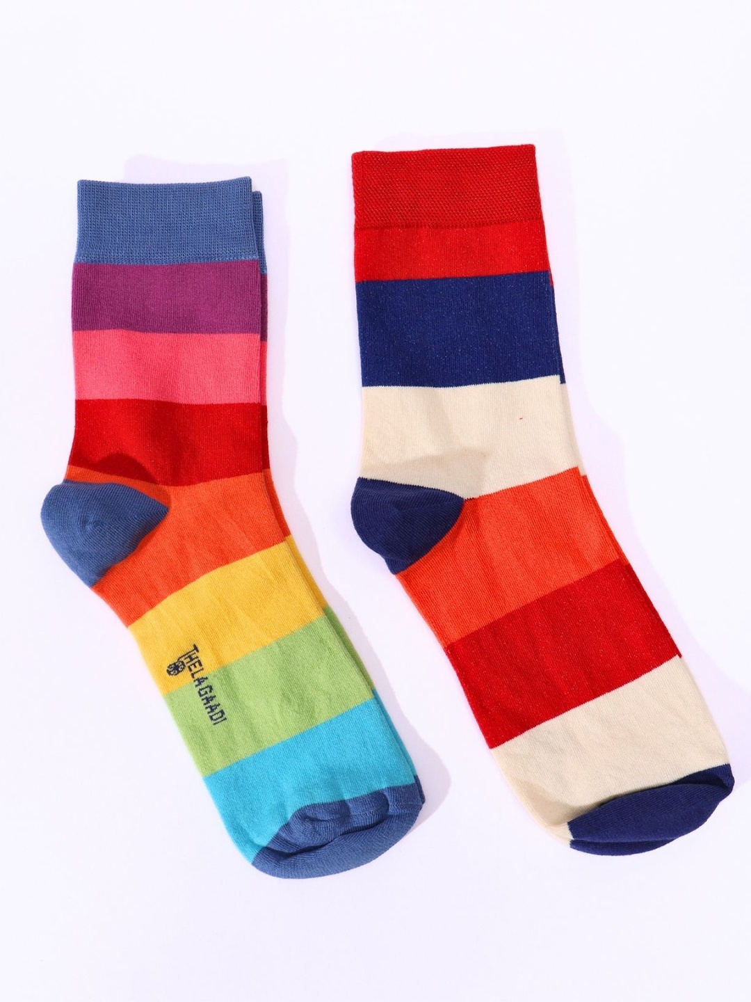 

Thela Gaadi Unisex Pack Of 2 Striped Calf Length Socks, Red