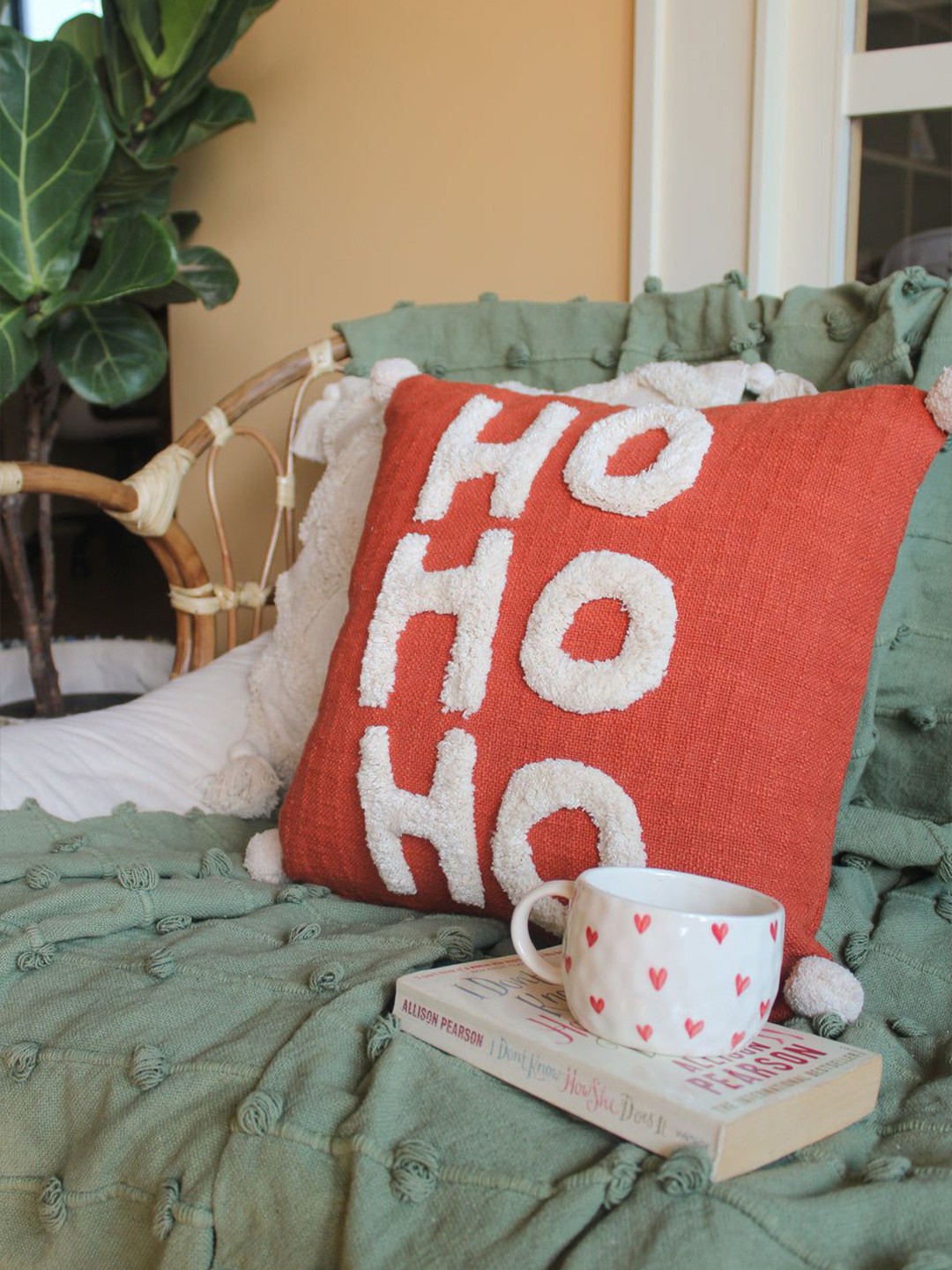 

HYPPY Red & White Embroidered Square Cushion Cover