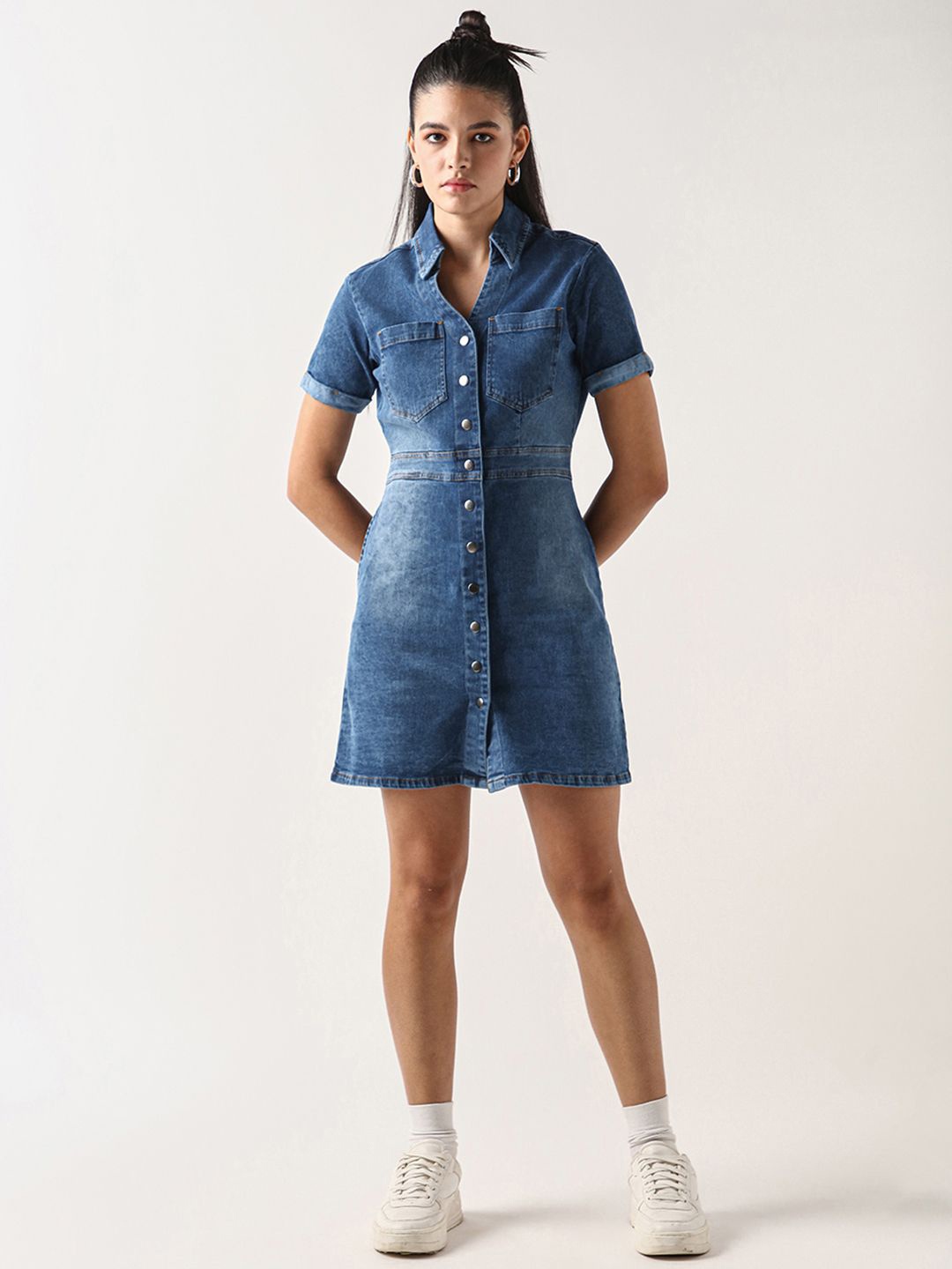 

Bewakoof Women Light Blue Denim Shirt Dress