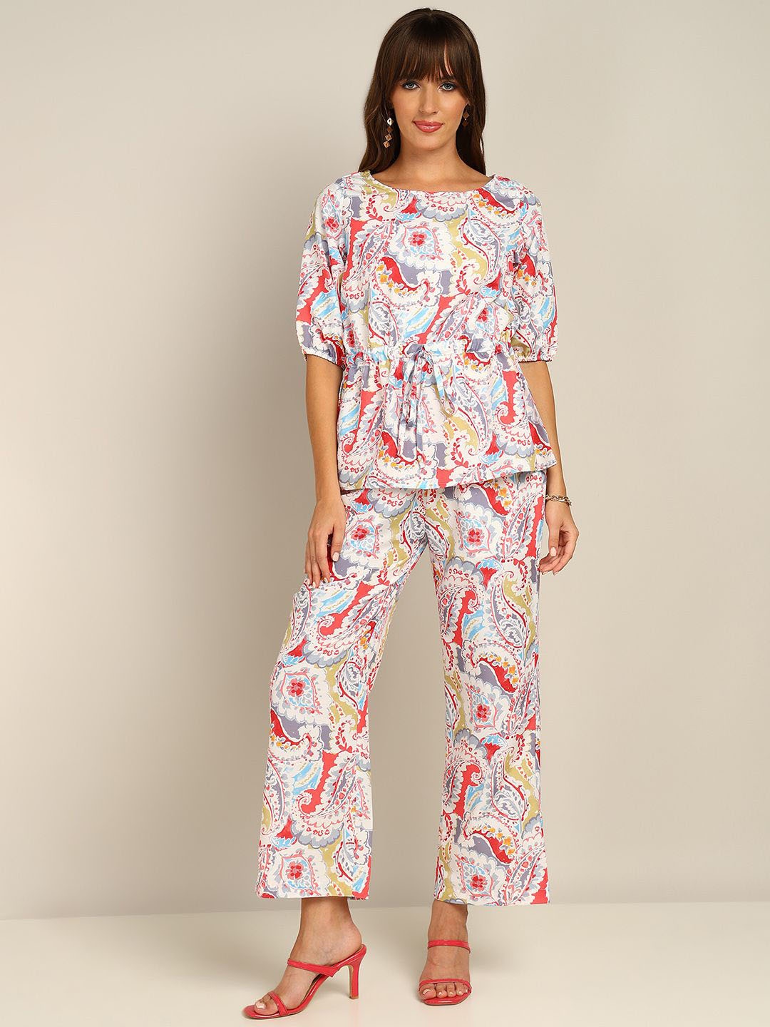 

Murcia Printed Boat Neck Tunic & Trousers, White
