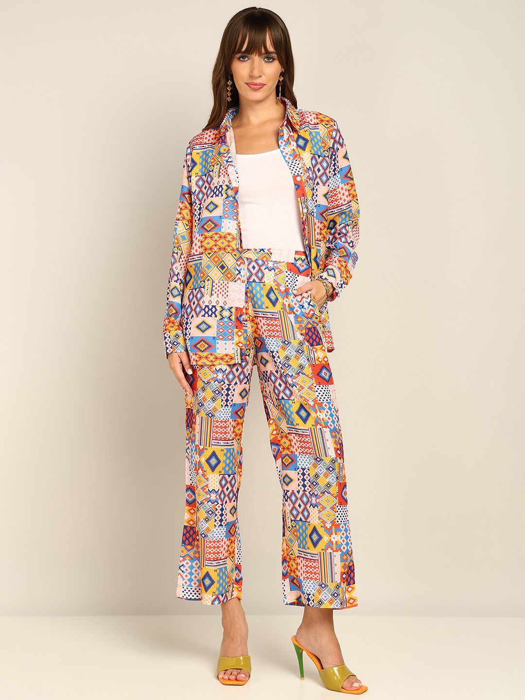 

Murcia Shirt Collar Ikat Printed Shirt & Trouser, Blue