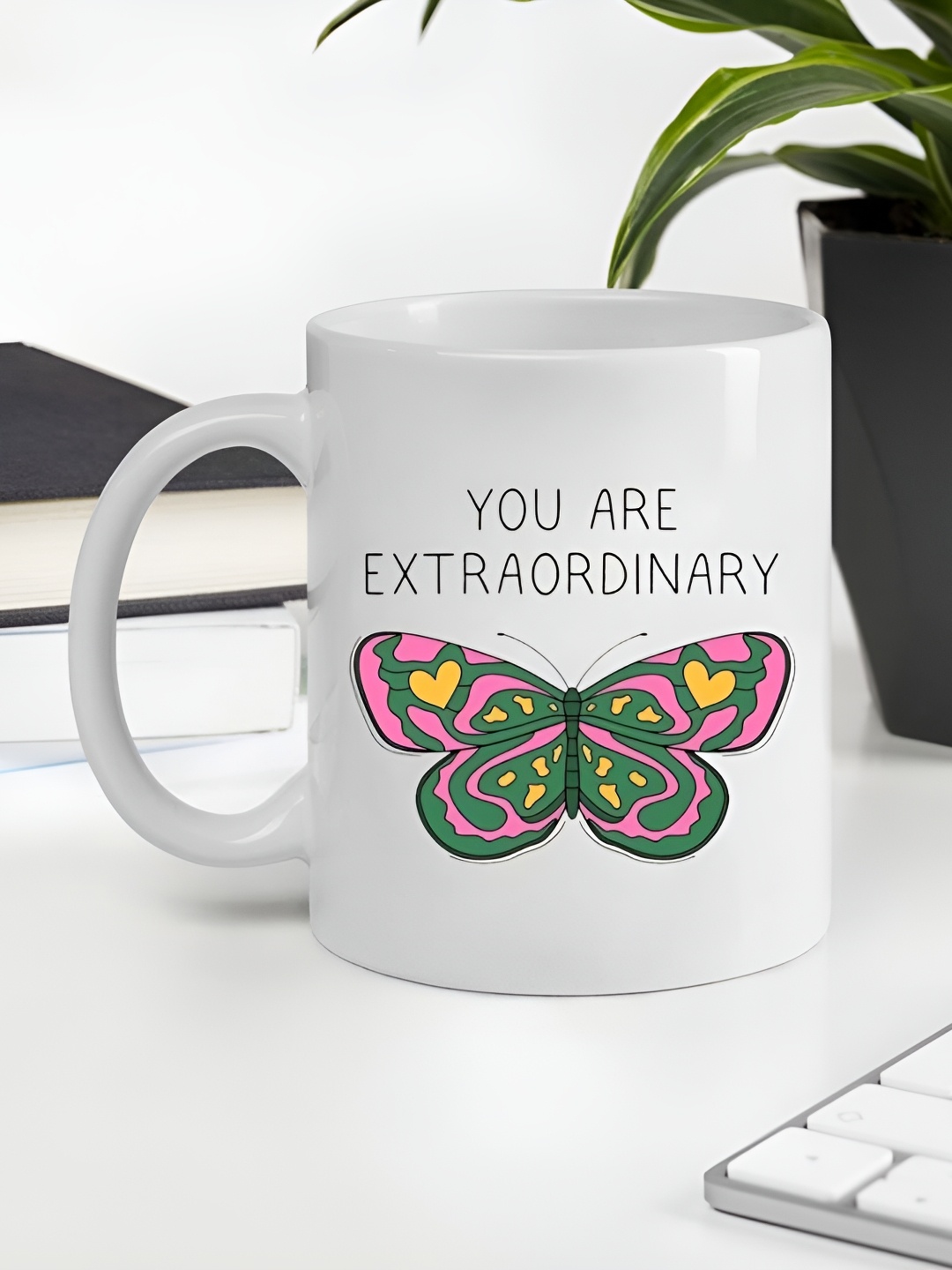 

Giftii White & Green Butterfly Printed Ceramic Mugs 300ml