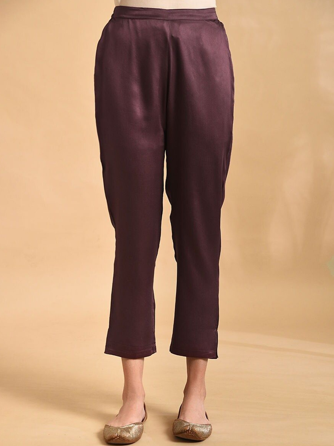 

JAYPORE Women Relaxed Mid Rise Parallel Trousers, Purple