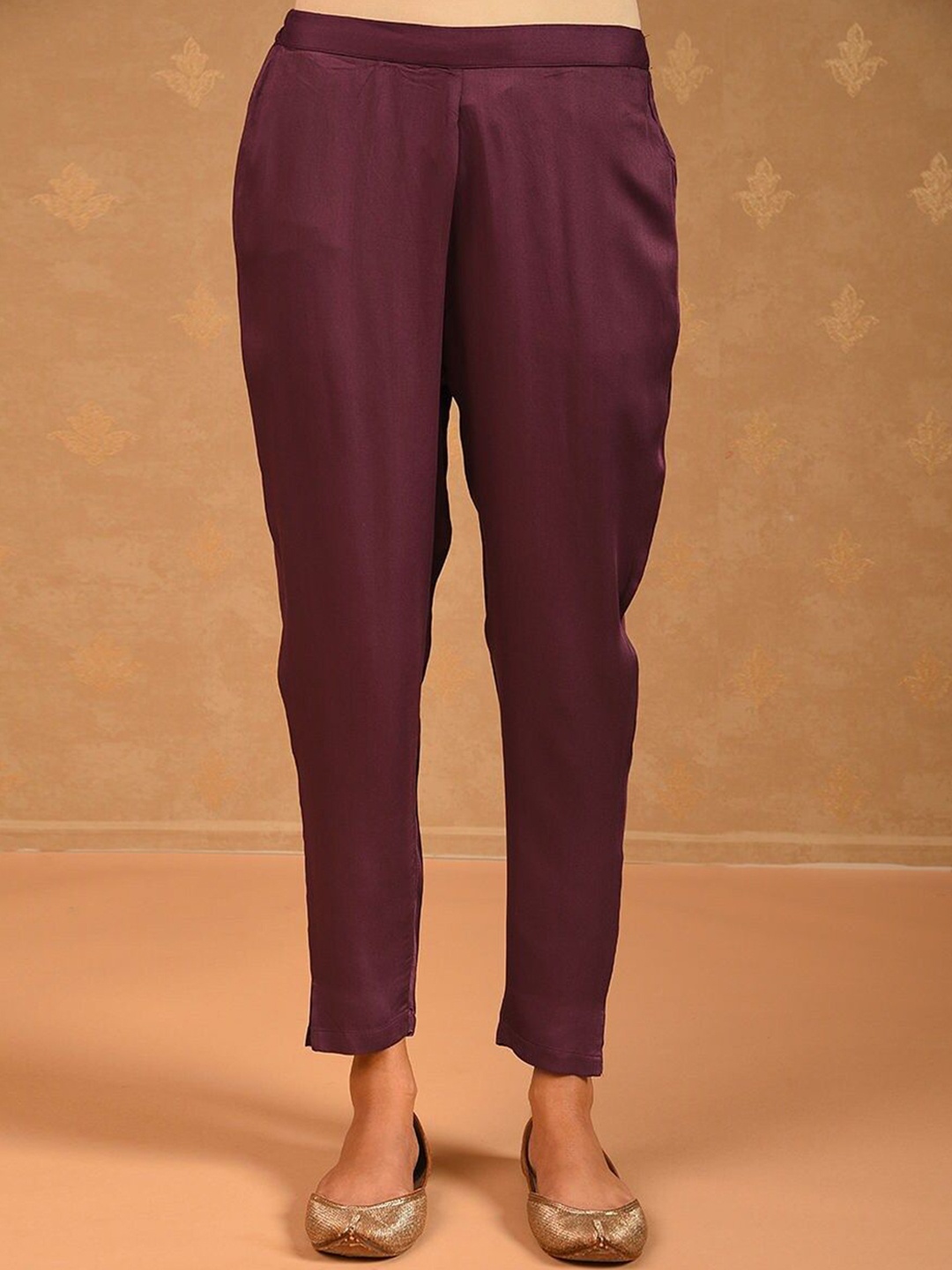 

JAYPORE Women Regular Fit Mid-Rise Regular Trousers, Purple