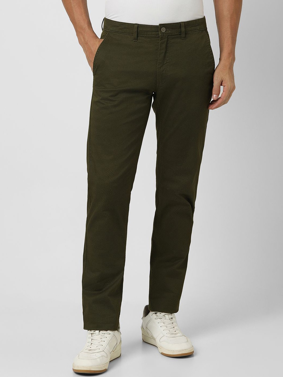 

Van Heusen Sport Men Printed Slim Fit Mid-Rise Trousers, Olive