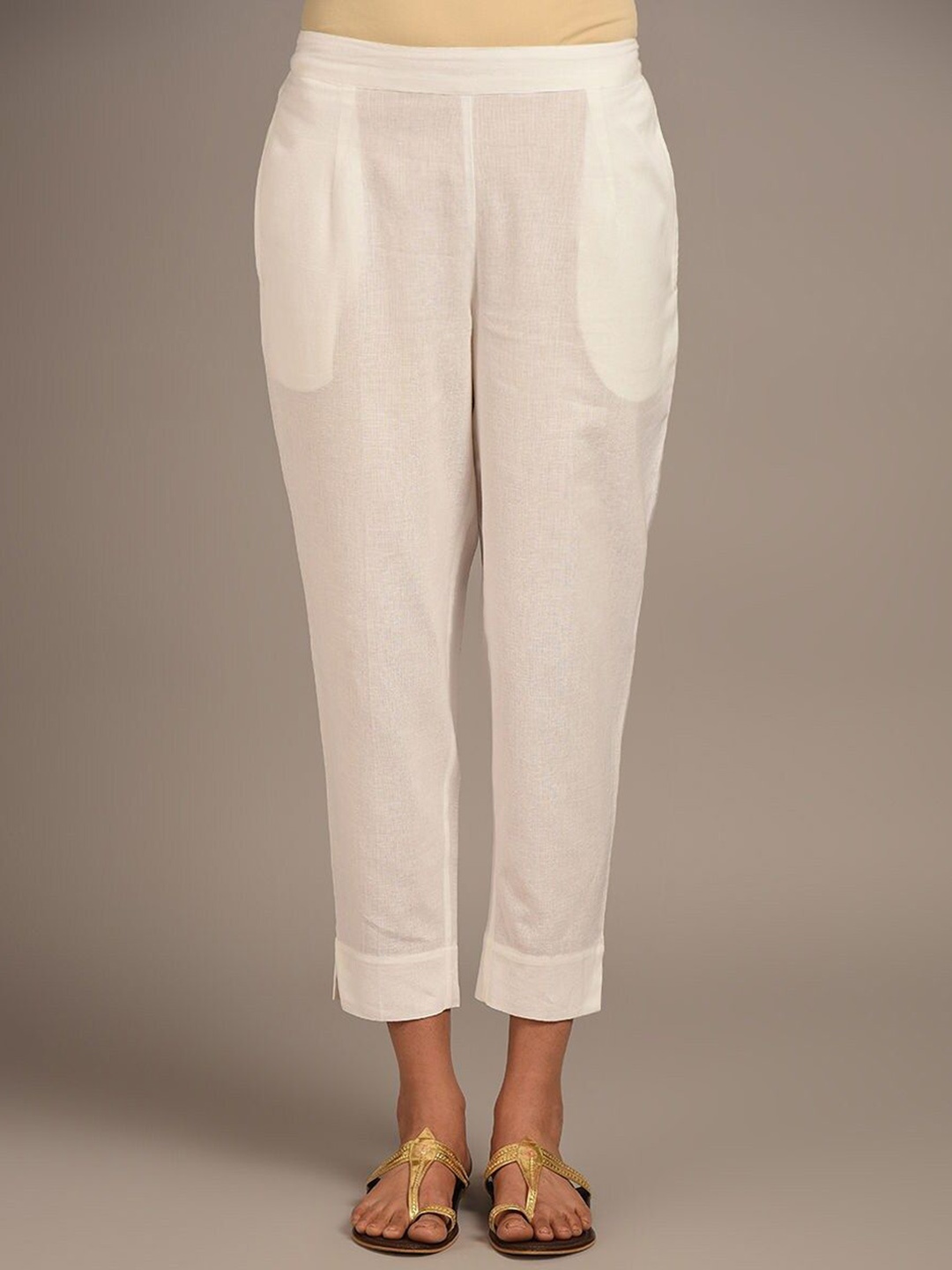

JAYPORE Women Relaxed Regular Fit Mid-Rise Trousers, White