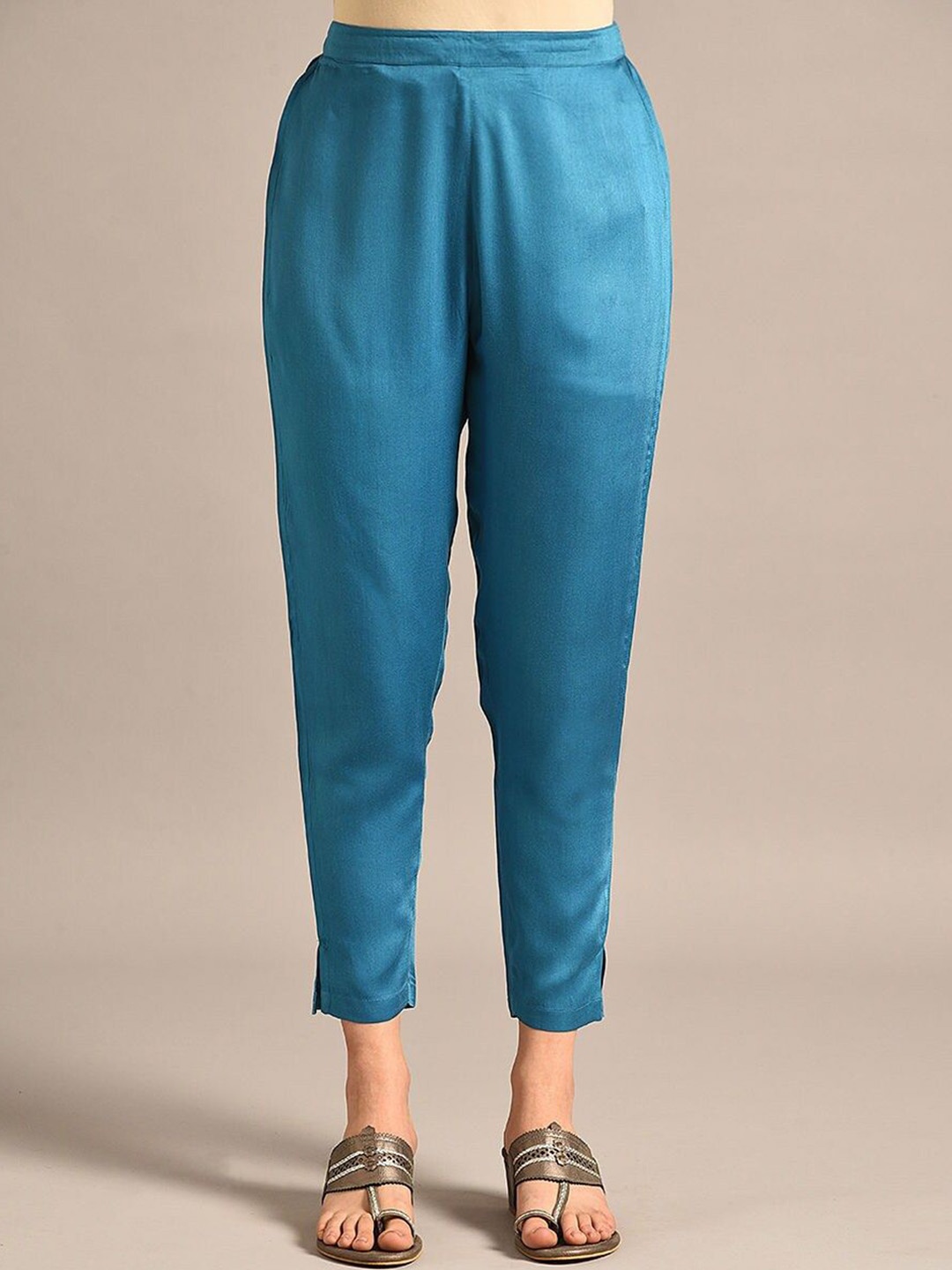 

JAYPORE Women Cigarette Trousers, Turquoise blue