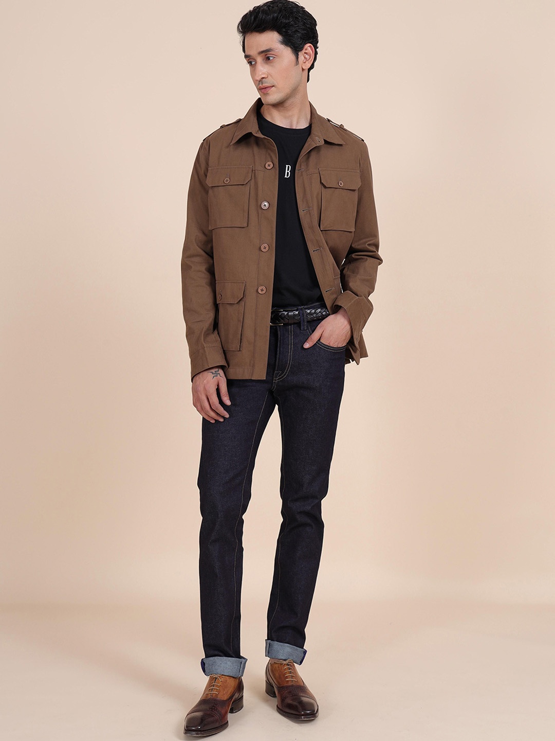

RR Blue Men Solid Spread Collar Tailored Jacket, Brown