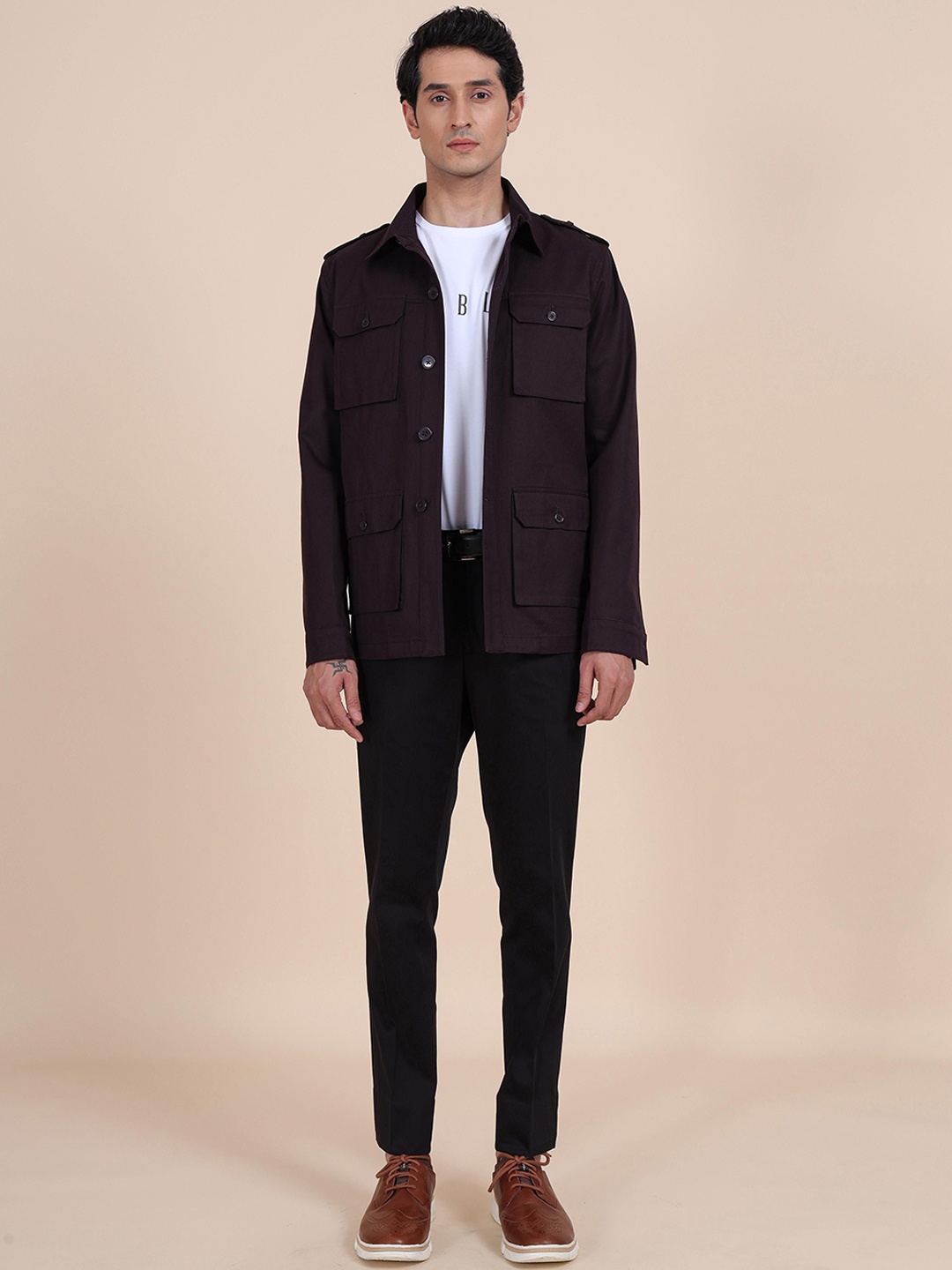 

RR Blue Men Solid Spread Collar Tailored Jacket, Purple
