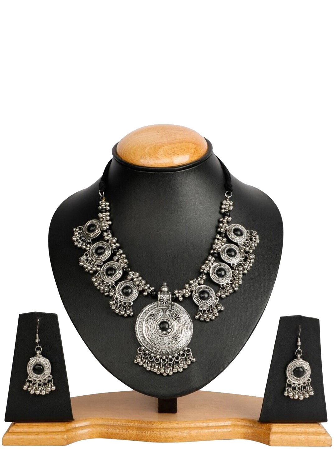 

Oxidized Heaven Sterling Silver-Plated Stone-Studded Jewellery Set