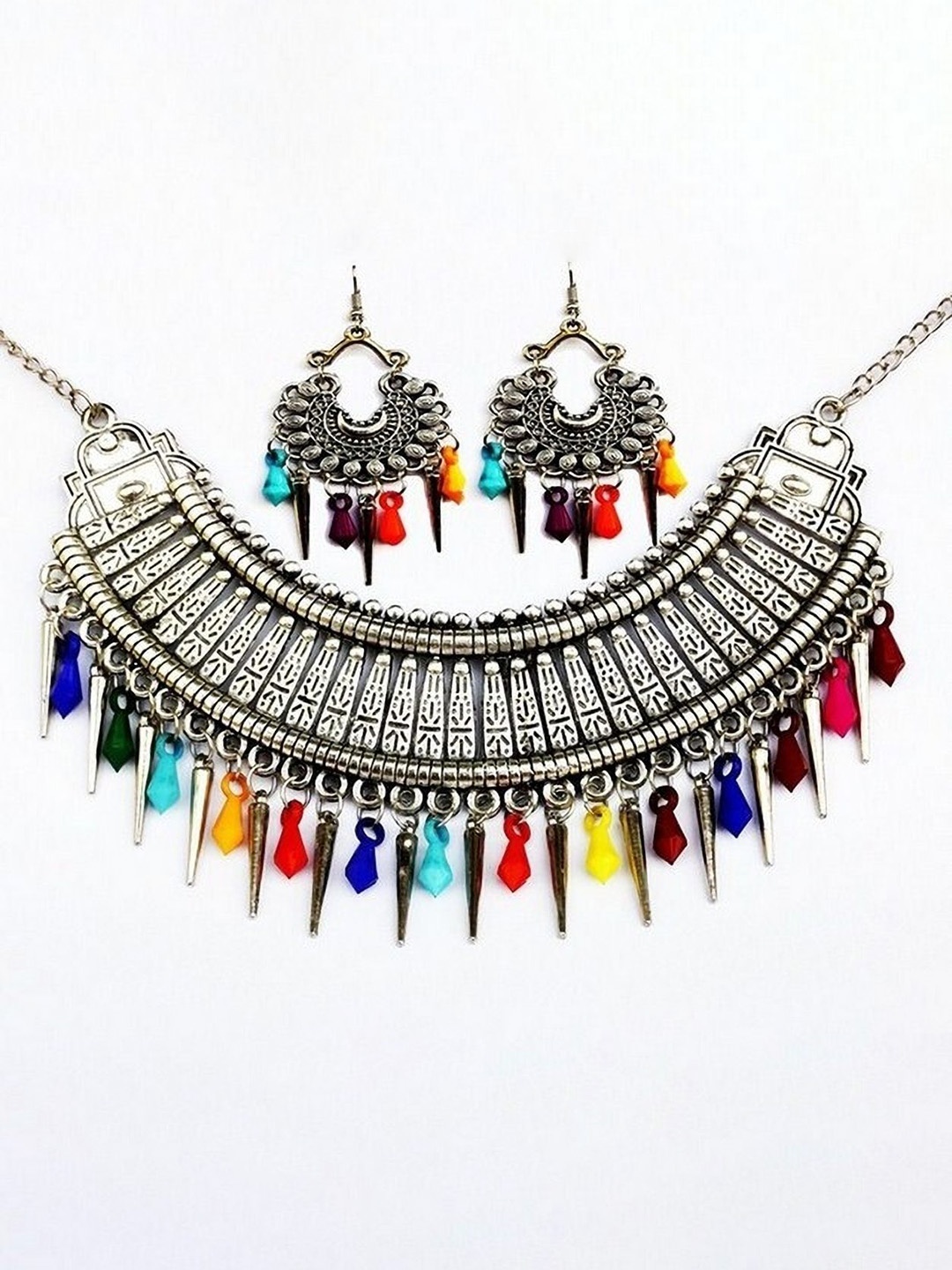 

Oxidized Heaven Sterling Silver-Plated Beaded Necklace and Earrings