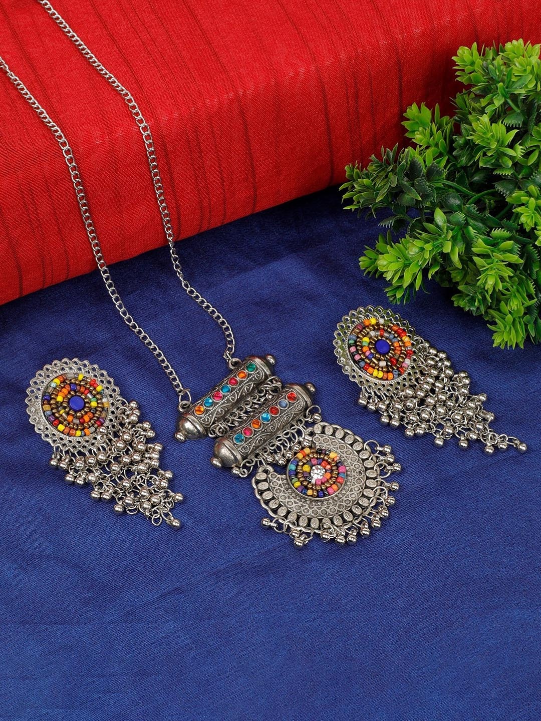 Oxidized Heaven Sterling Silver-Plated Beaded Oxidised Jewellery Set